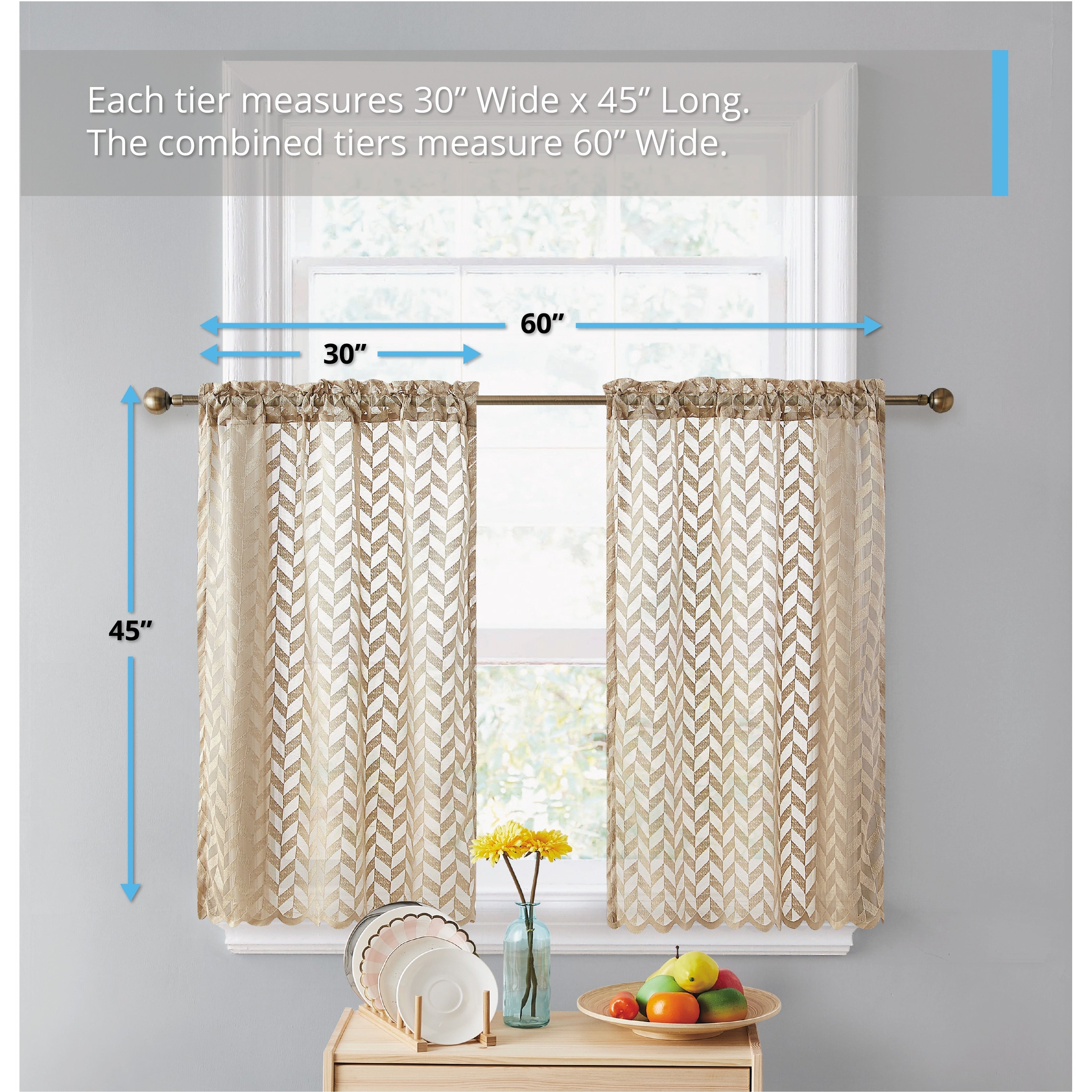 HLC.me Herringbone Lace Sheer Kitchen Cafe Curtain Tiers Swags Valance for Small Windows & Bathroom