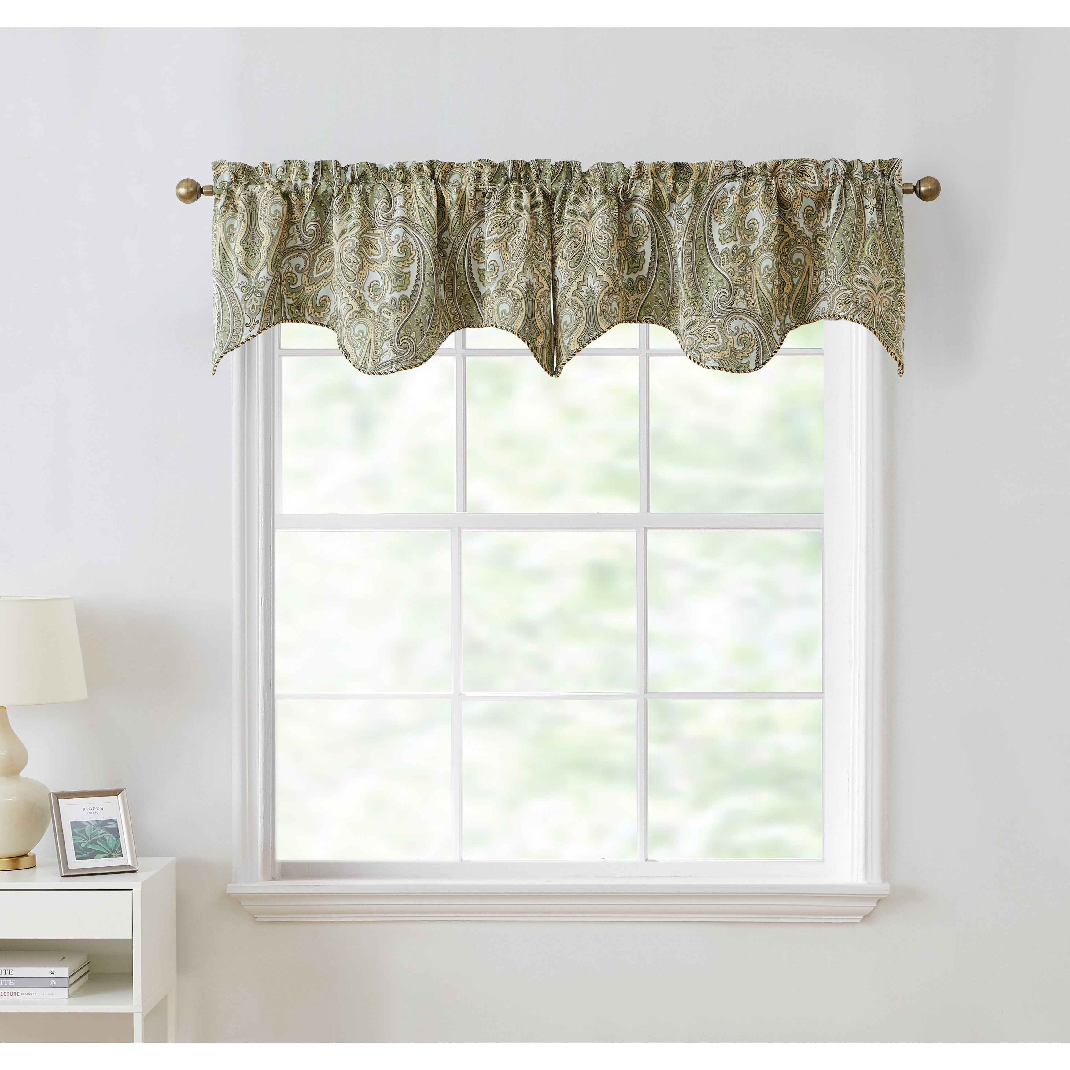 HLC.me Paris Paisley Decorative Rod Pocket Short Scalloped Curtain Valance, Single Valance