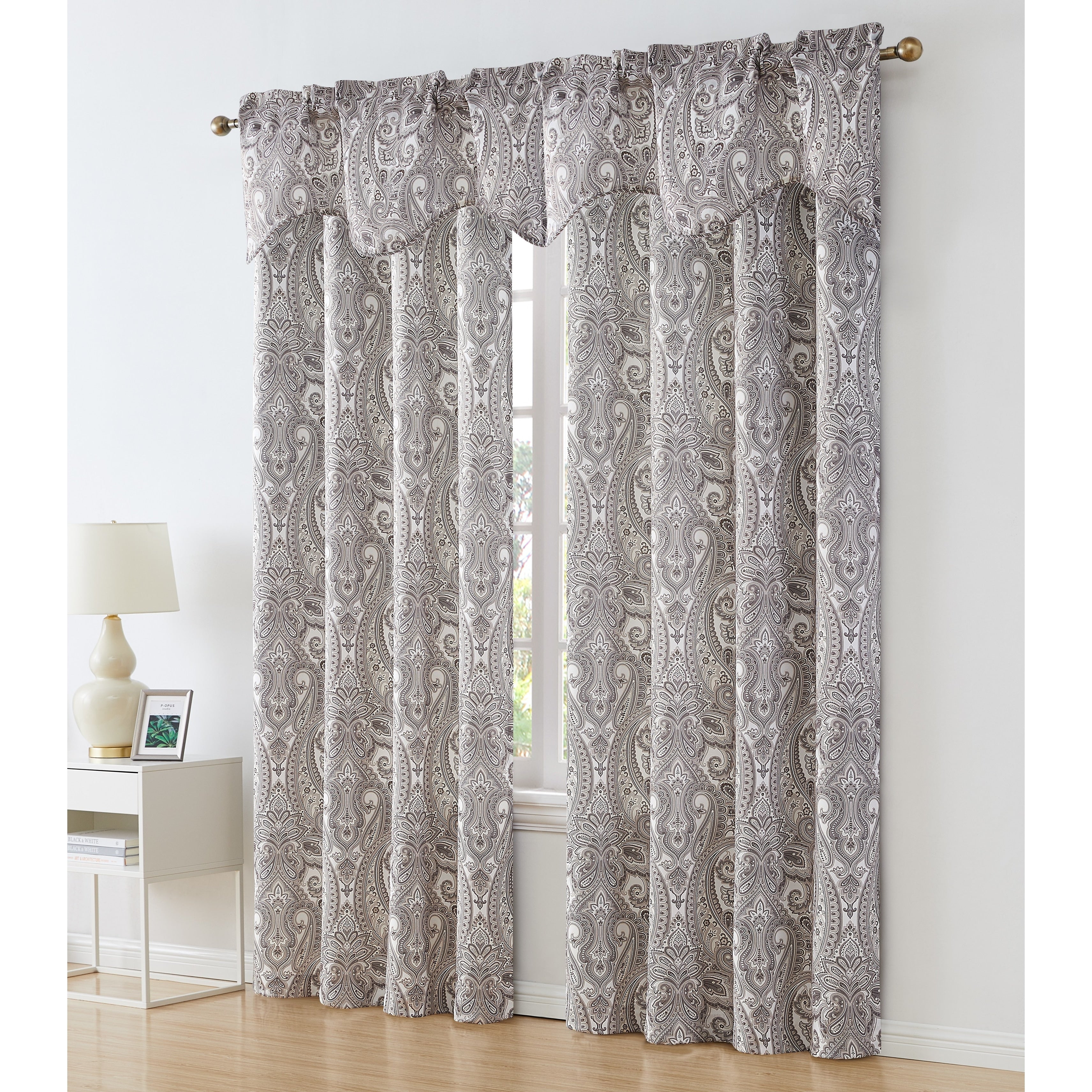 HLC.me Paris Paisley Decorative Rod Pocket Short Scalloped Curtain Valance, Single Valance