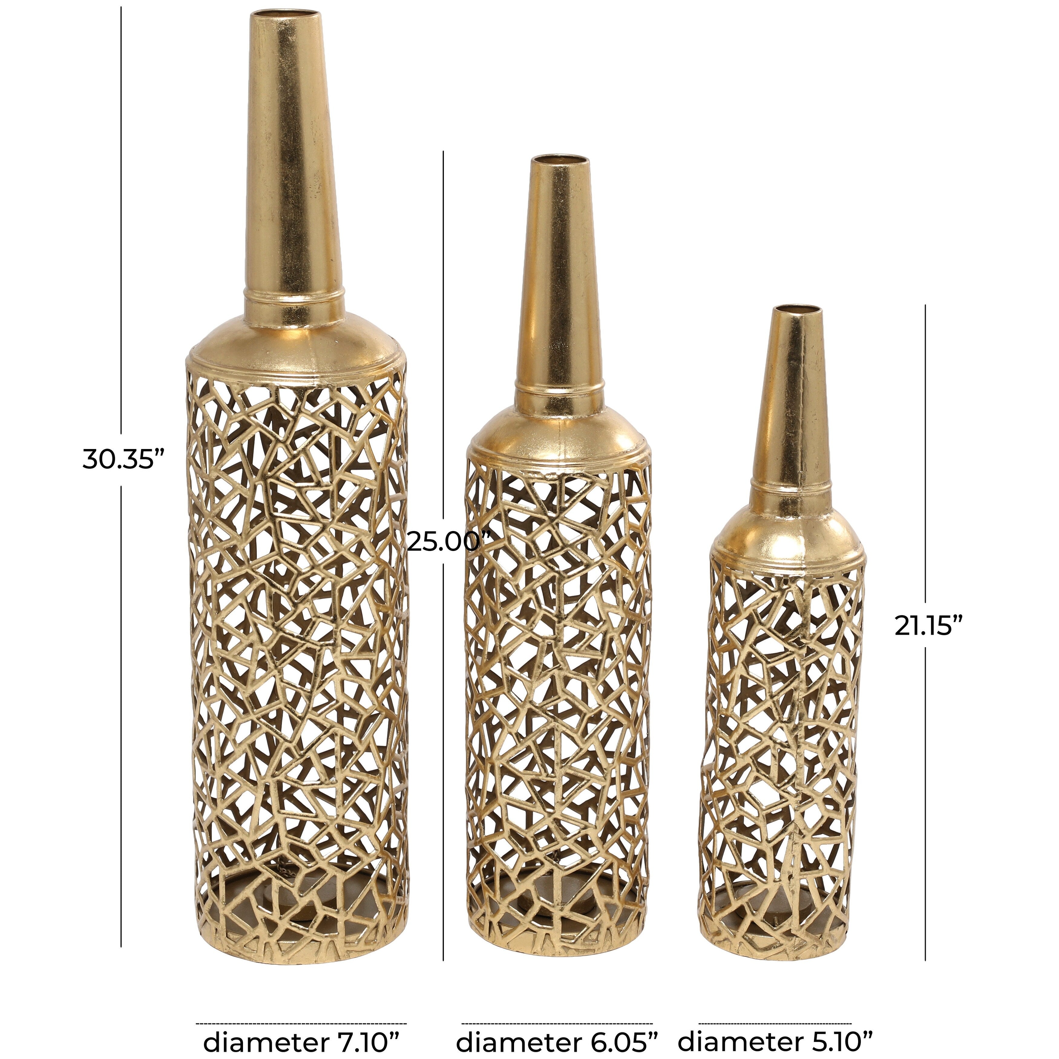 The Novogratz Gold Metal Abstract Patterned Decorative Vase with Open Frame Design (Set of 3) - 30, 25, 21H