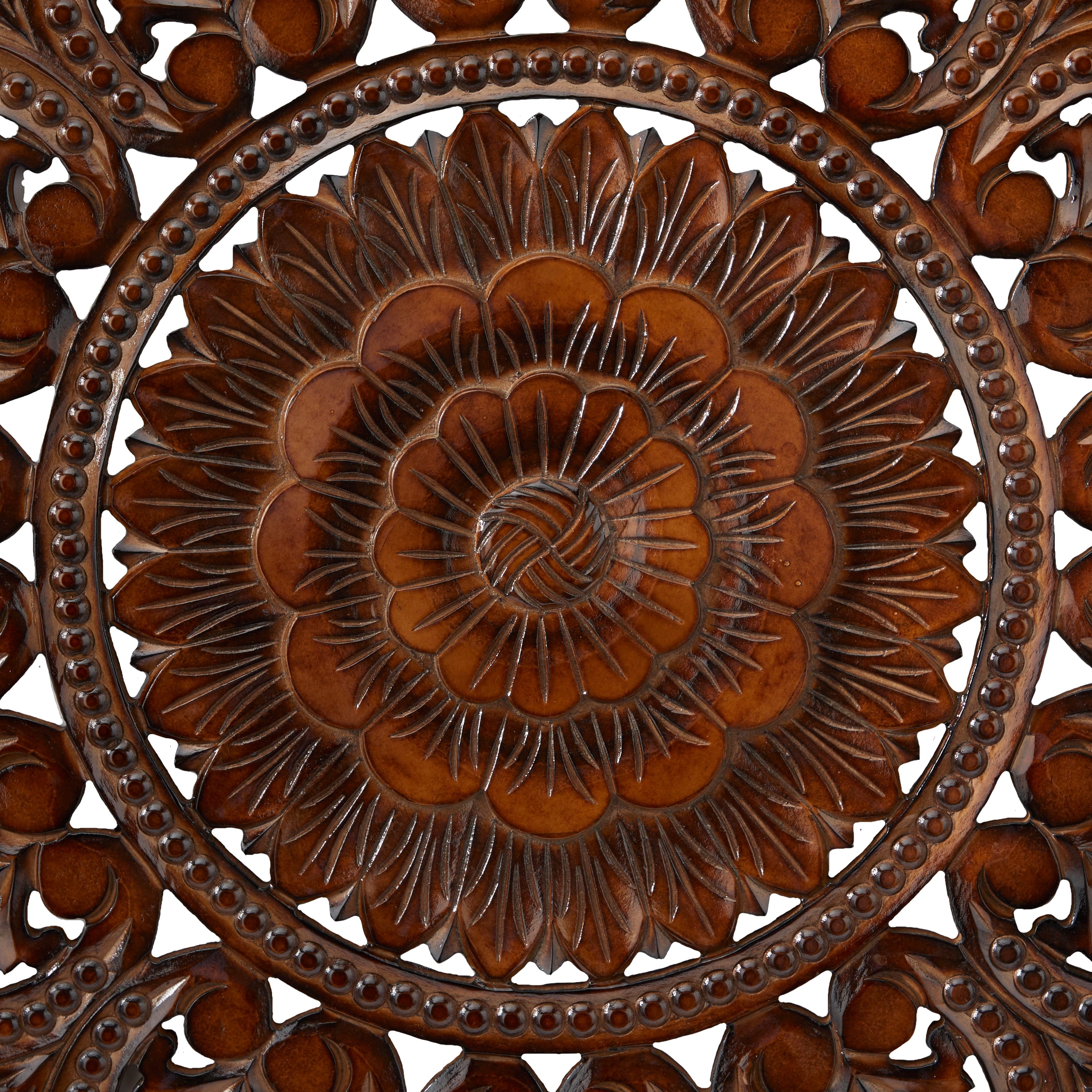 Wooden Handmade Intricately Carved Floral Wall Decor with Mandala Design - Brown or White