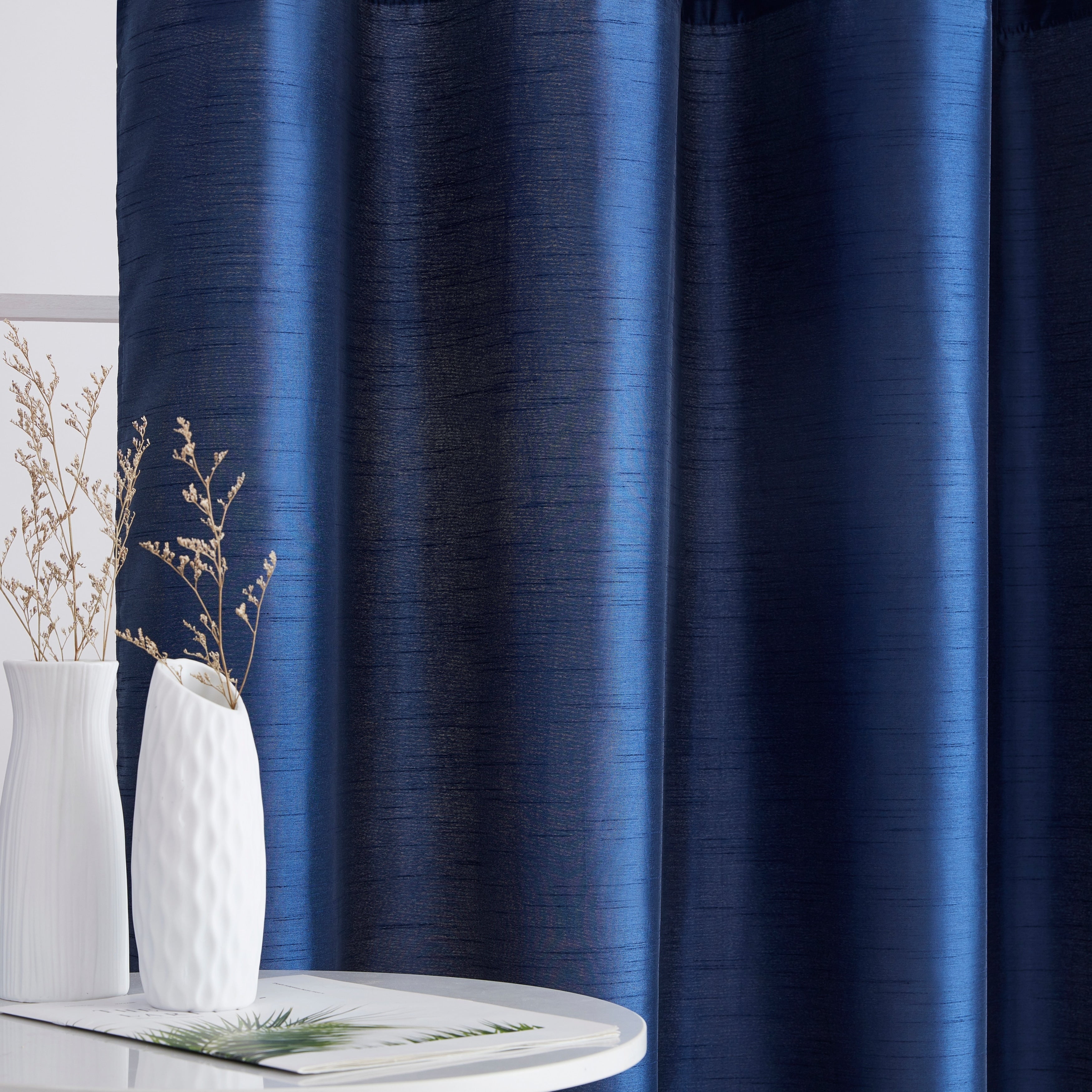 HLC.me Jefferson Faux Silk Semi Sheer Light Filtering Lined Grommet Window Curtain Bedroom, 2 Panels