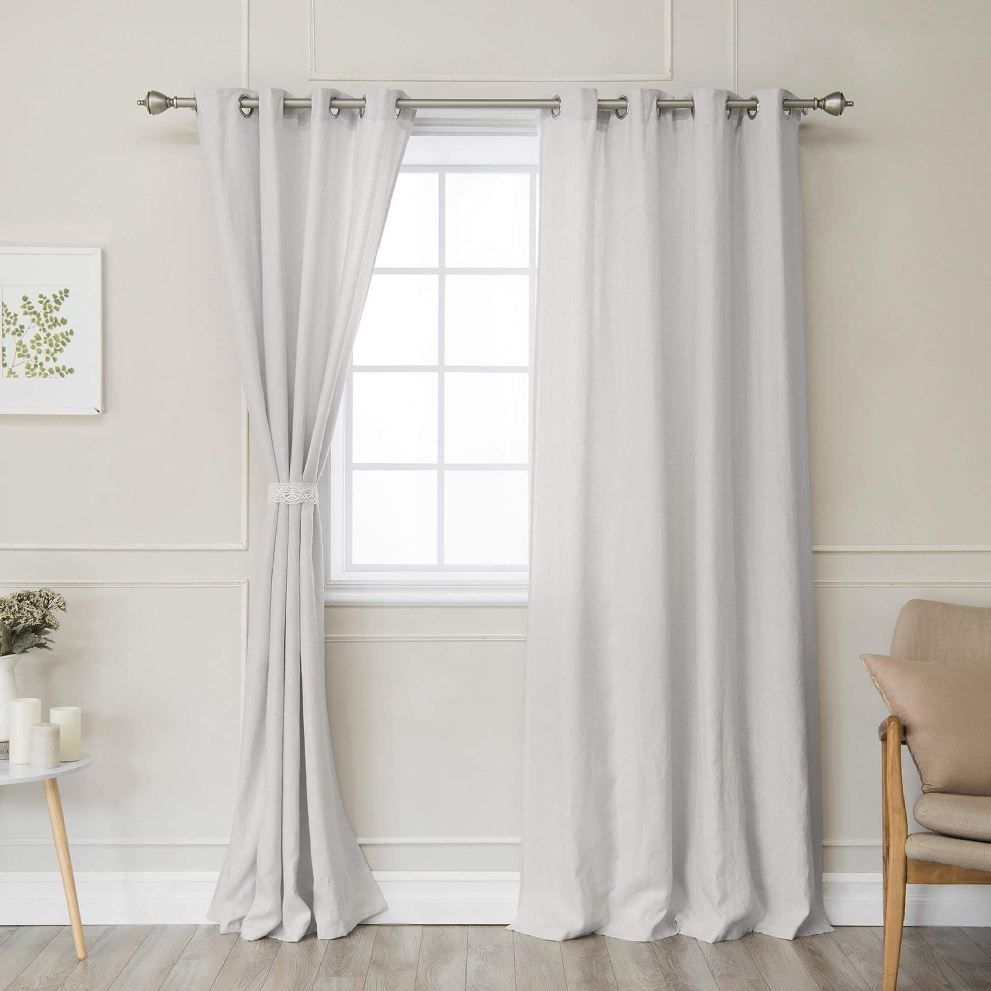 Aurora Home 100% Linen Silver Grommet Curtain Set