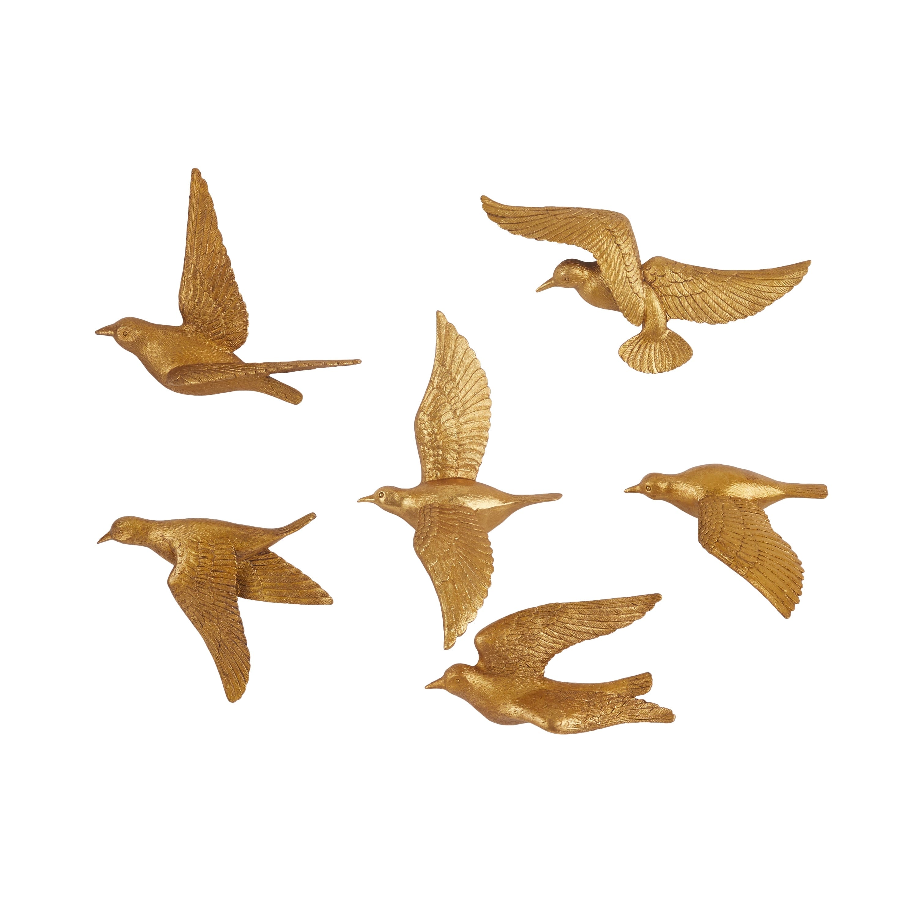 Artistic Polystone Floating Bird Wall Decor (Set of 6) - Gold, Brown, Silver