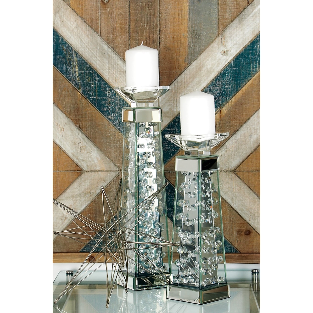 Glass Pillar Candle Holder with Floating Crystals