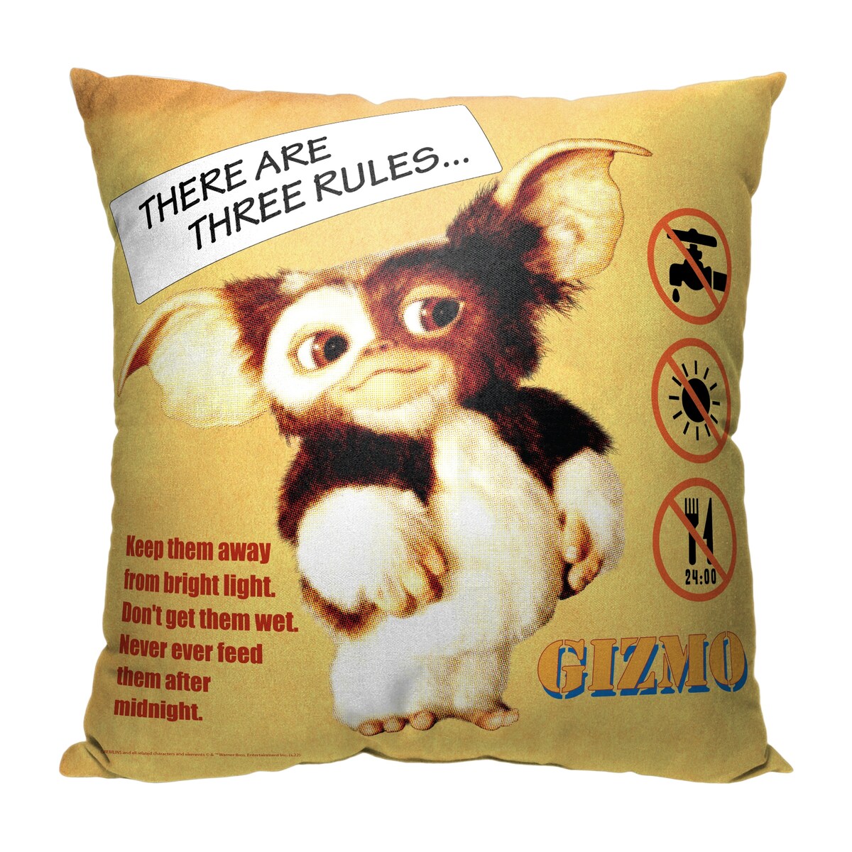 Warner Brothers Gremlins Three Rules 18 Inch Throw Pillow