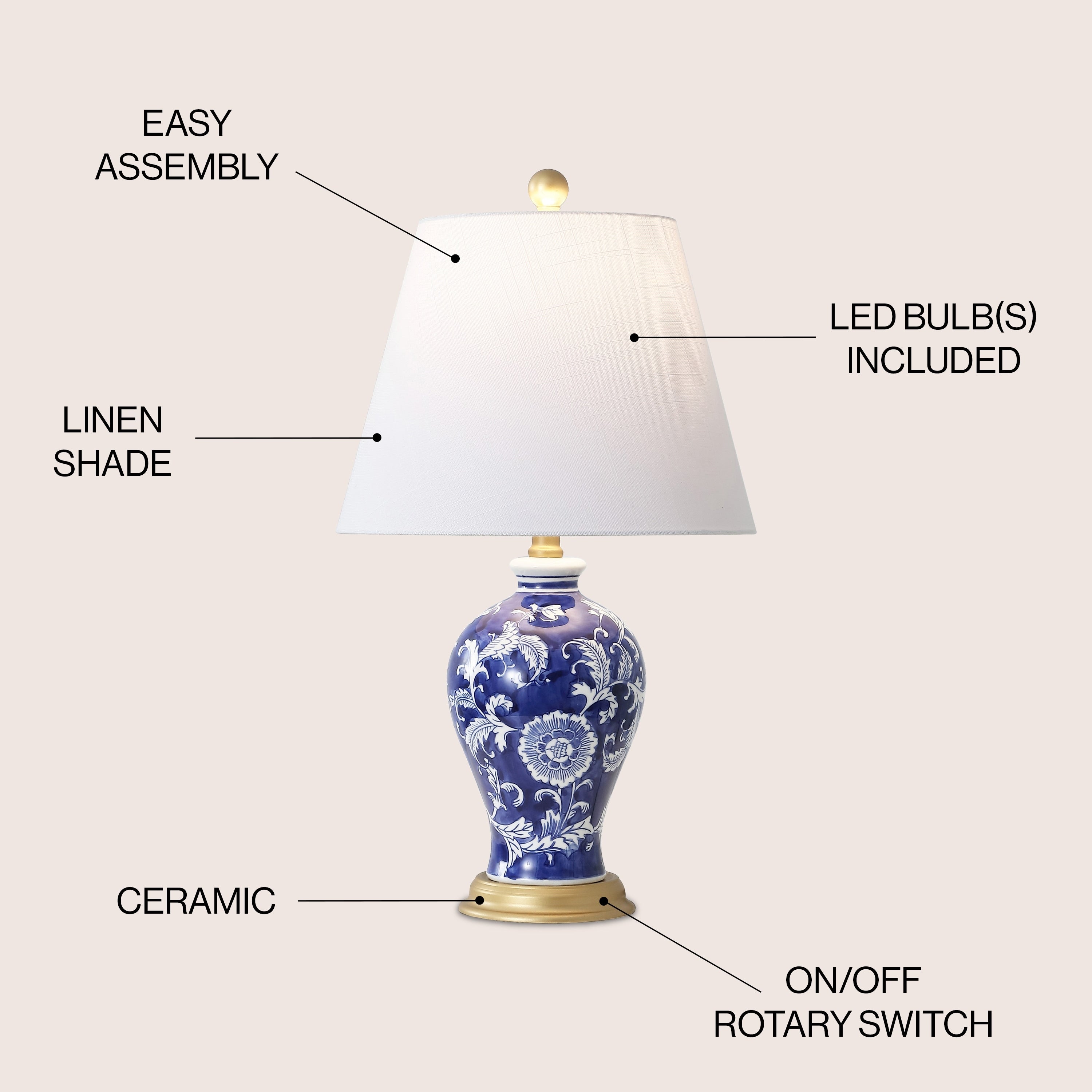 Grace 24 Floral LED Table Lamp, Multi/Brass by JONATHAN Y