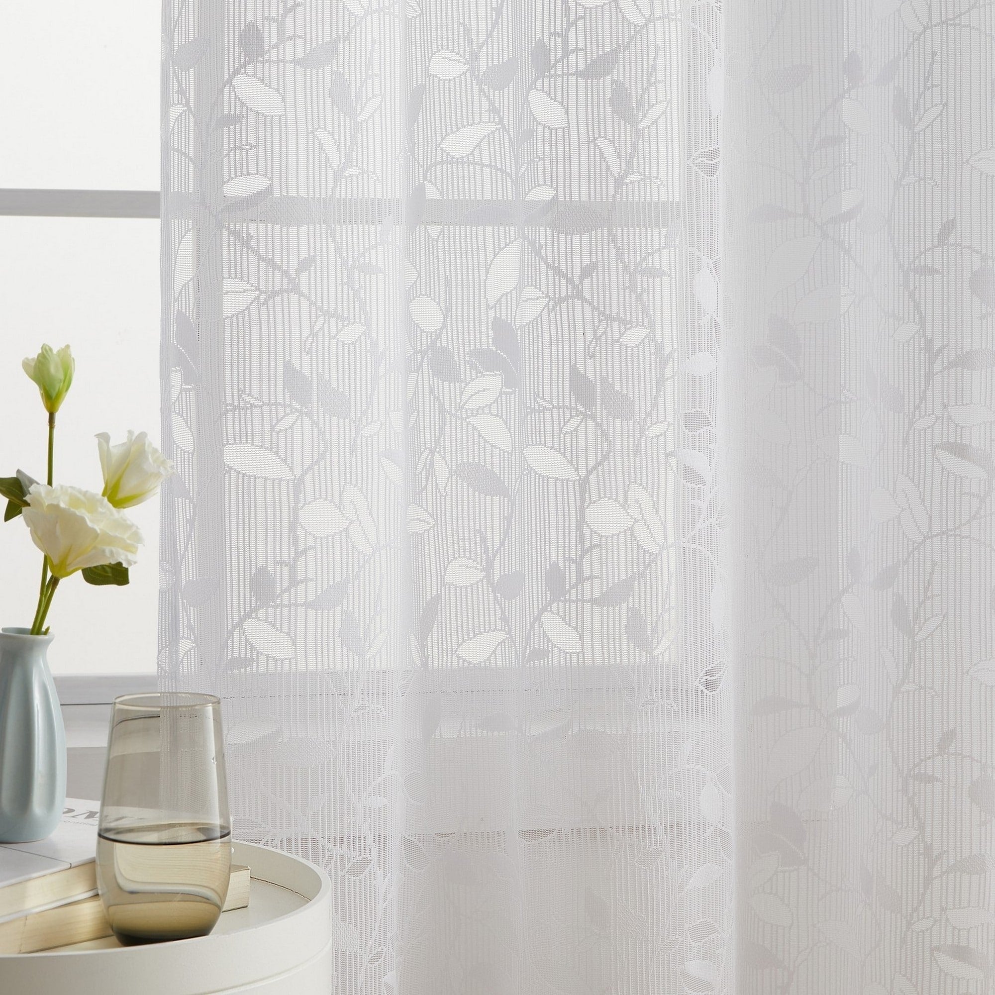 HLC.me Joyce Lace Sheer Kitchen Cafe Curtain Tiers for Small Windows, Kitchen & Bathroom