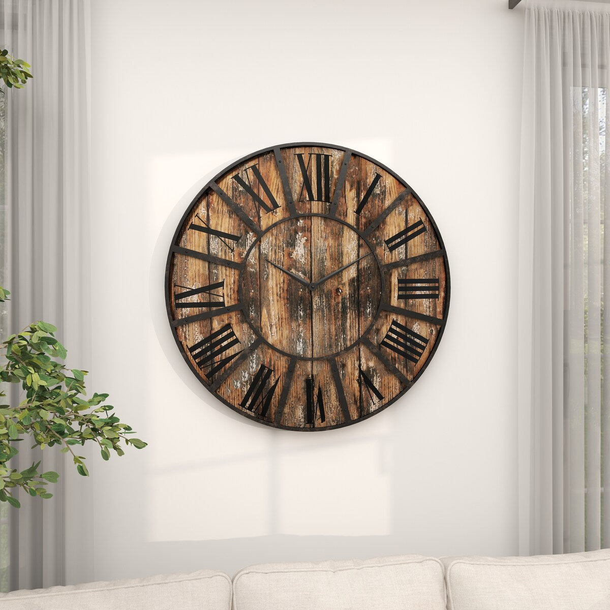 Wooden Decorative Wall Clock with Black Accents - Brown - Roche River Decor