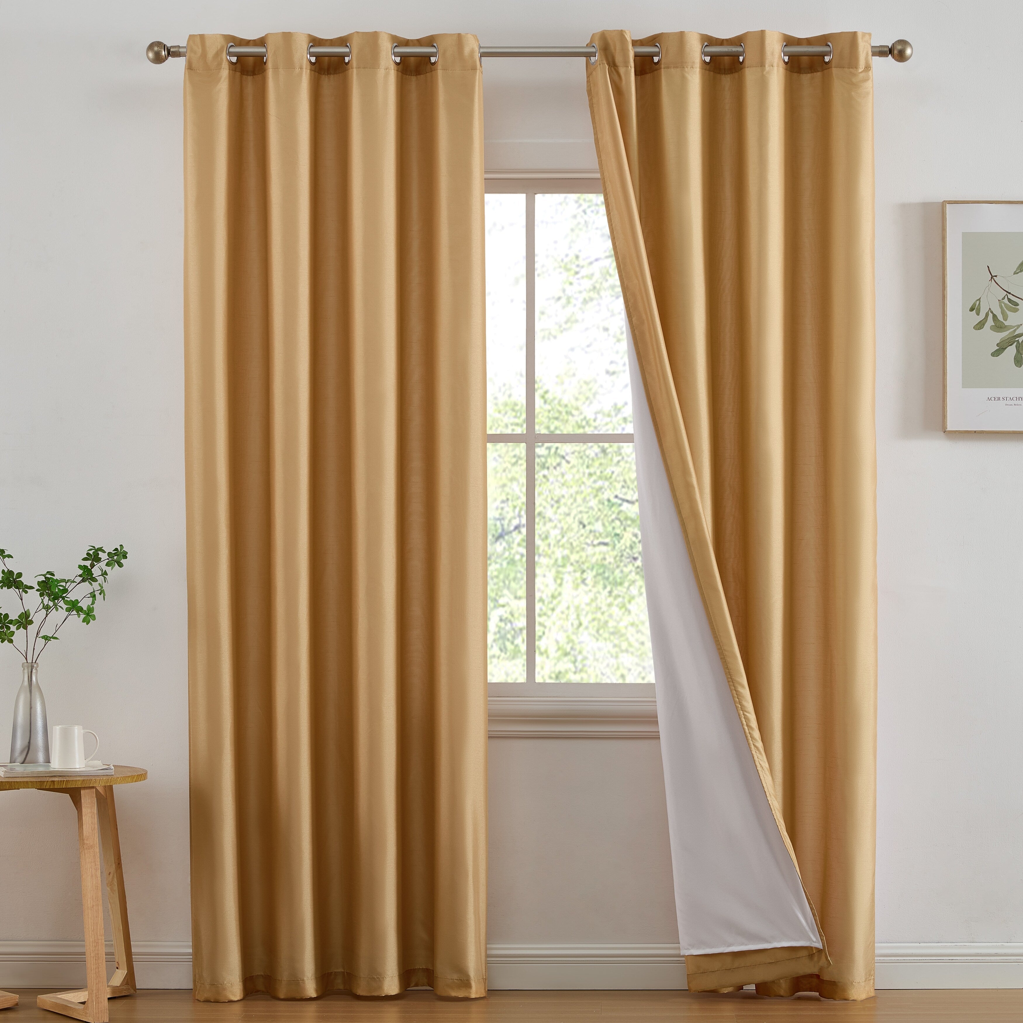 HLC.me Jefferson Faux Silk Semi Sheer Light Filtering Lined Grommet Window Curtain Bedroom, 2 Panels