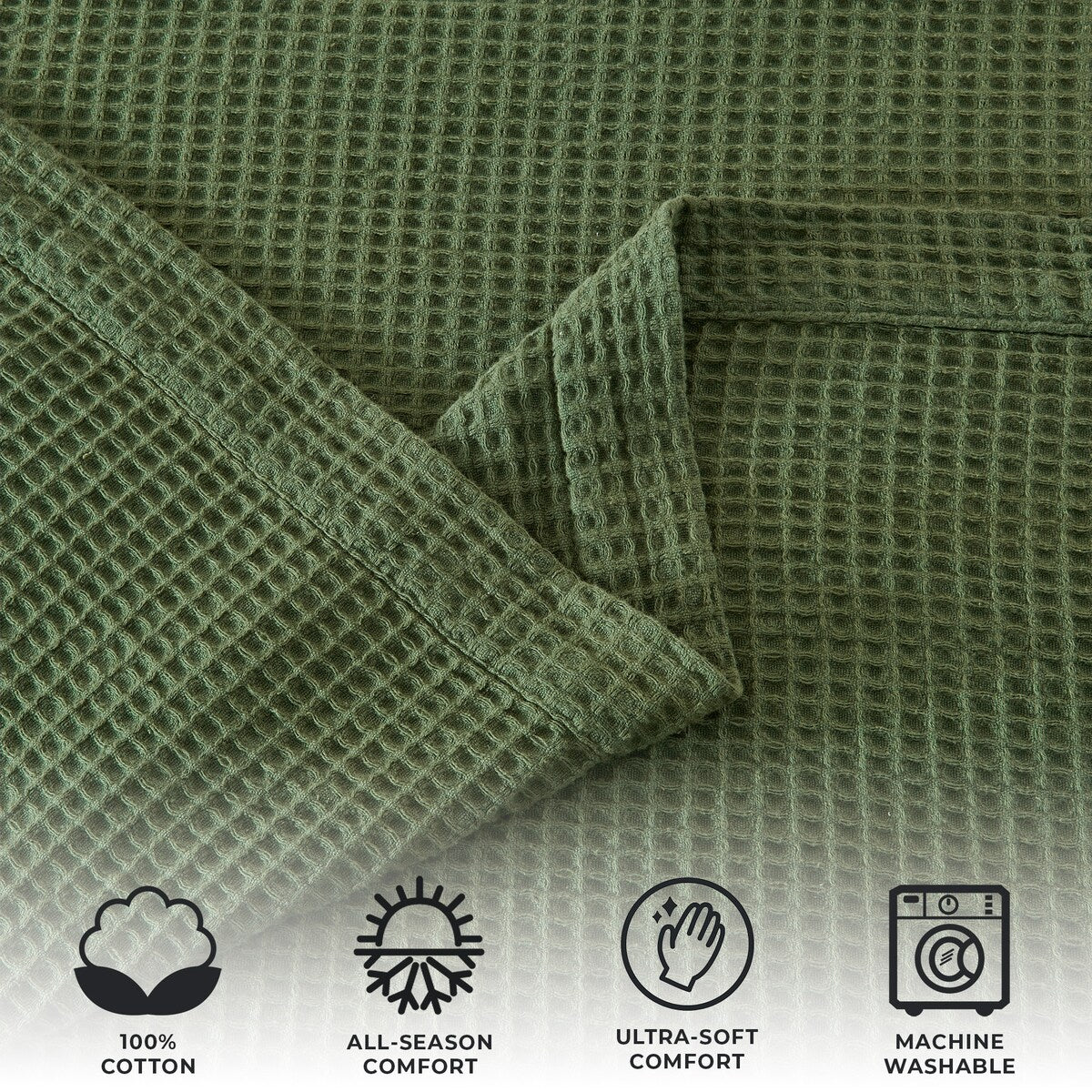 Linery & Co. 100% Cotton All-Season Lightweight Waffle Weave Knit Throw Blanket