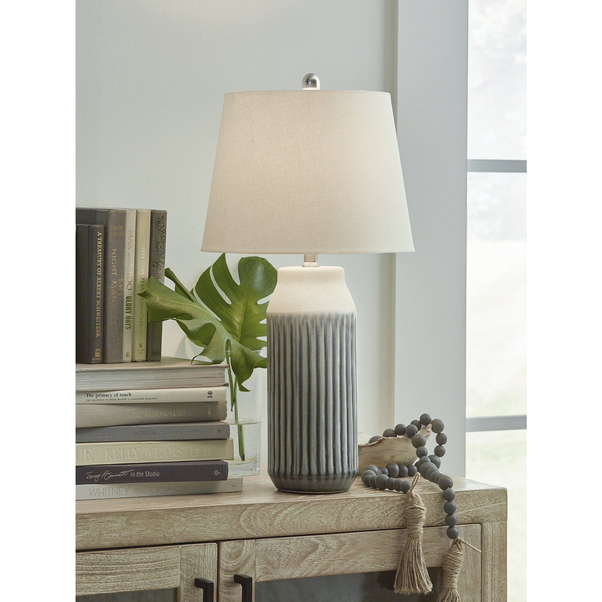 Signature Design by Ashley Afener Blue/Beige Table Lamp (Set of 2) - 14W x 14D x 26H