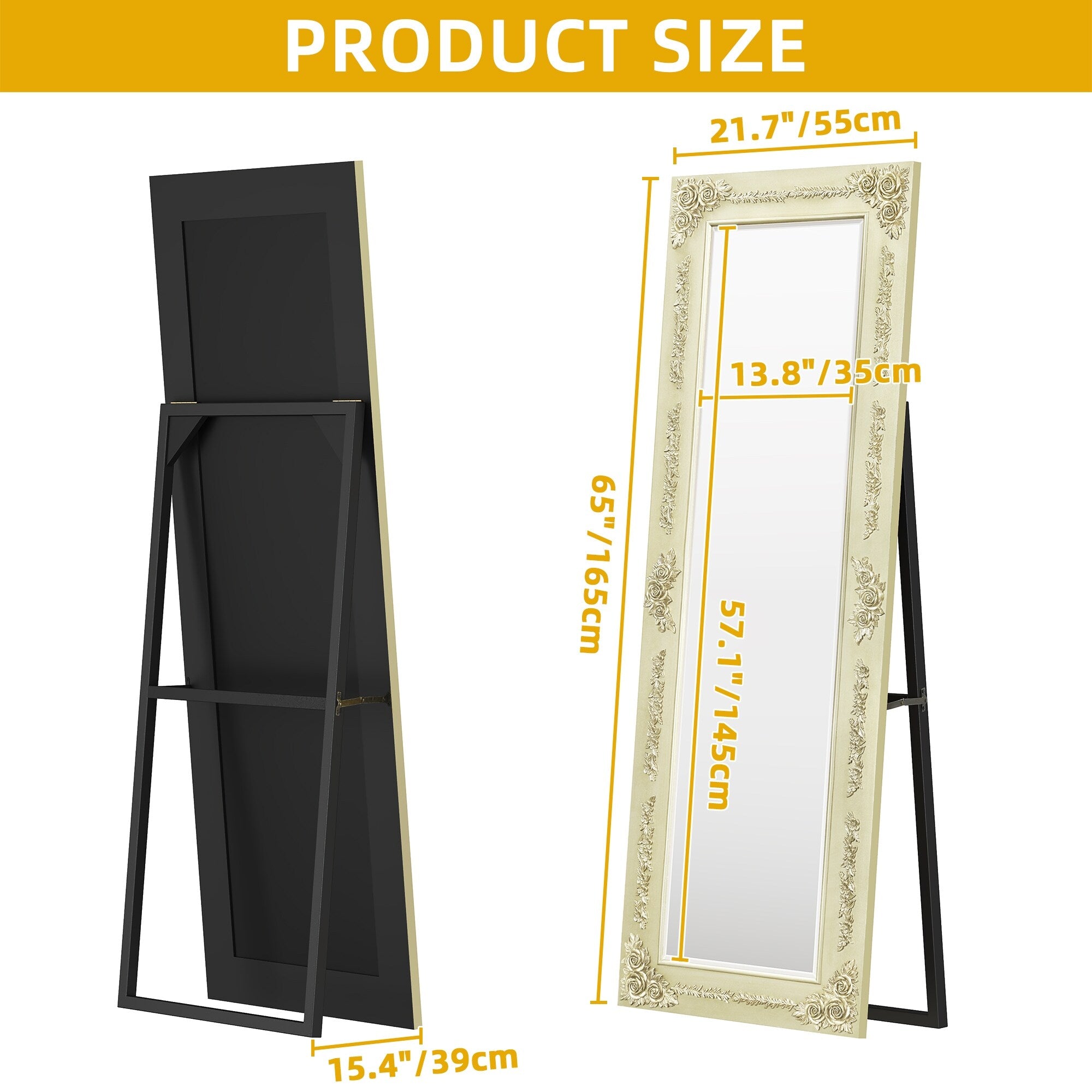 Moasis Floral Wooden Frame Full Length Floor Wall Mirror Standing Dressing Mirror