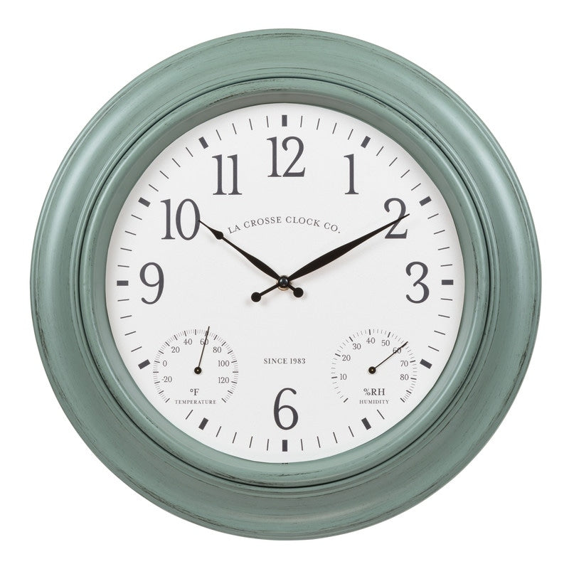 La Crosse Clock 433-3846 18 In. Outdoor Sage Green Quartz Clock