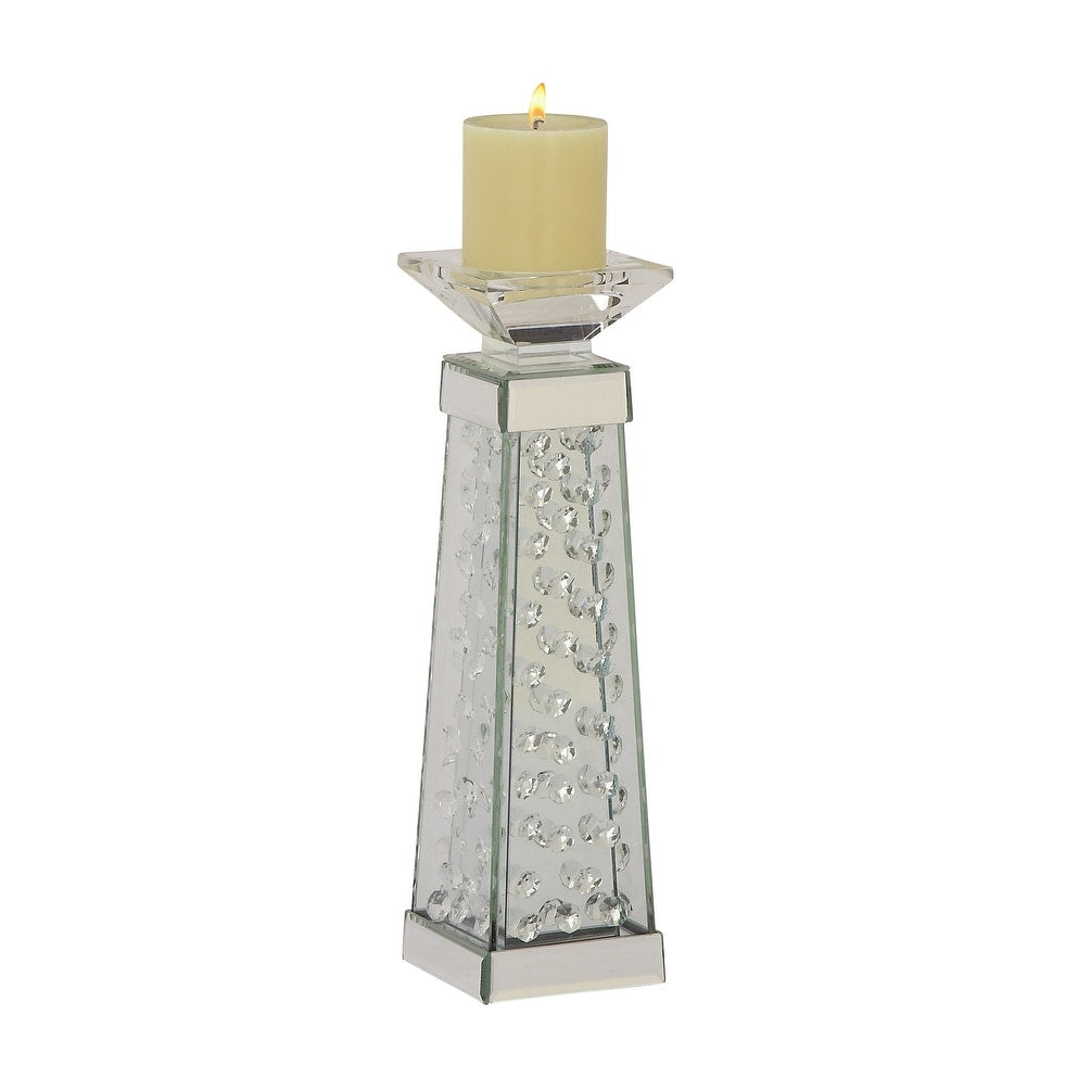 Glass Pillar Candle Holder with Floating Crystals