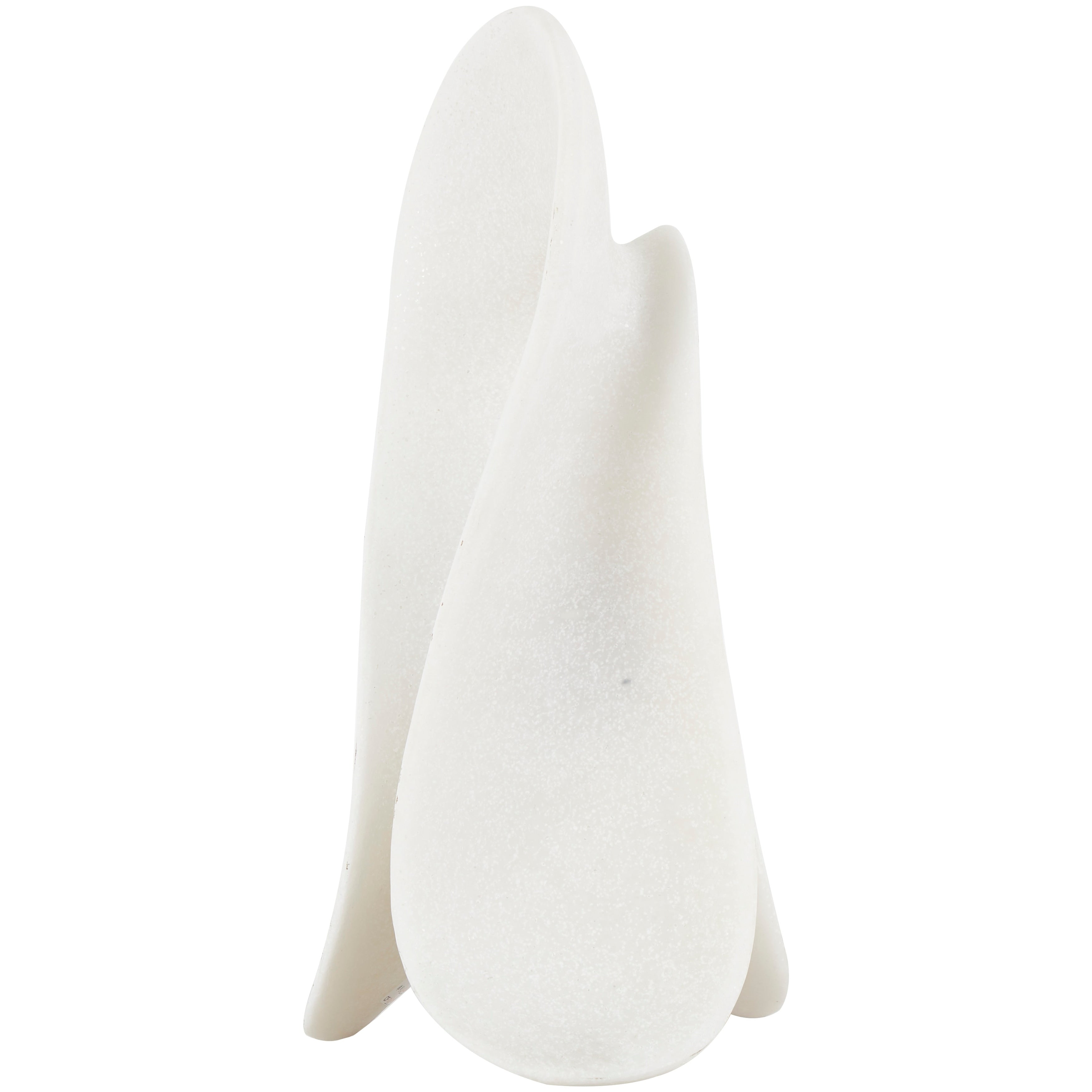 White Polystone Wavy Shaped Abstract Sculpture with Cutouts and Speckled Texturing