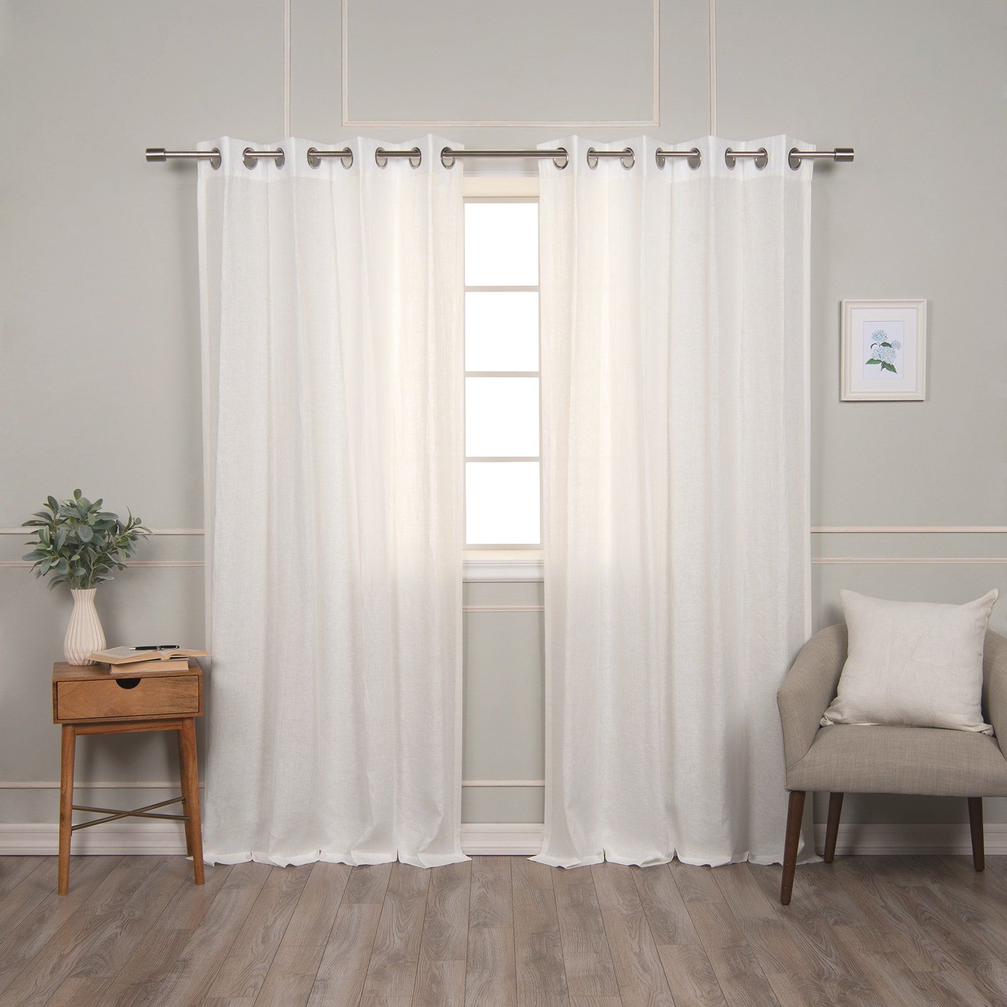 Aurora Home 100% Linen Silver Grommet Curtain Set