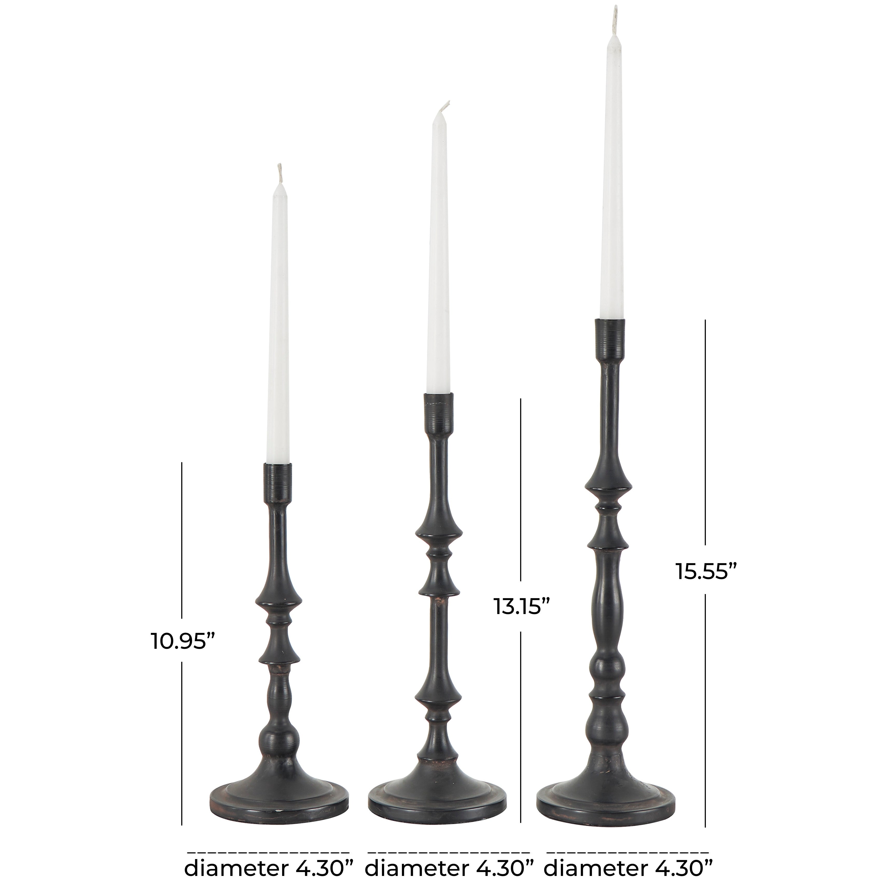 Black Metal Slim Minimalistic Candle Holder with Tapered Bases (Set of 2)