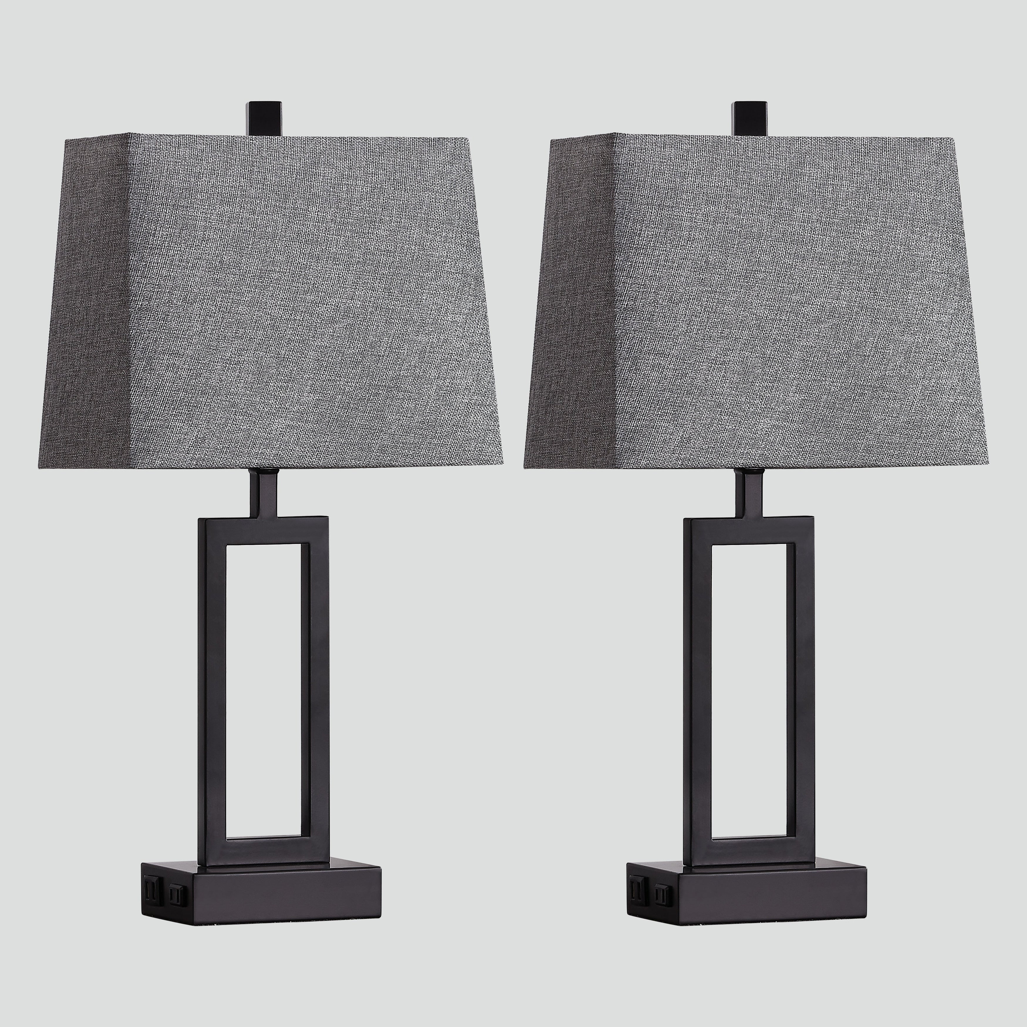 Black Metal Table Lamp with Touch Dimming Switch Charging Ports (Set of 2) - 12'' x 6.5'' x 23.5'' (L x W x H)