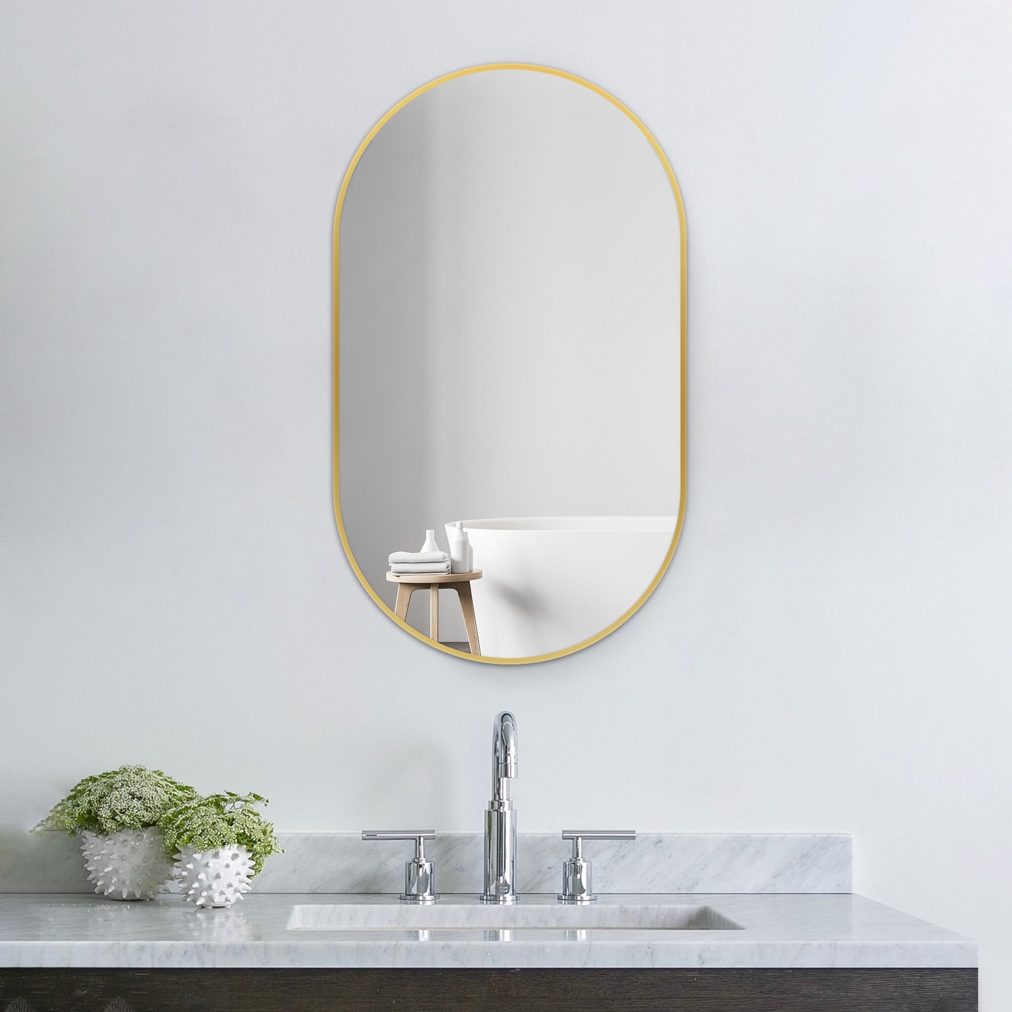 Small Oval Aluminum Framed Wall Bathroom Vanity Mirror