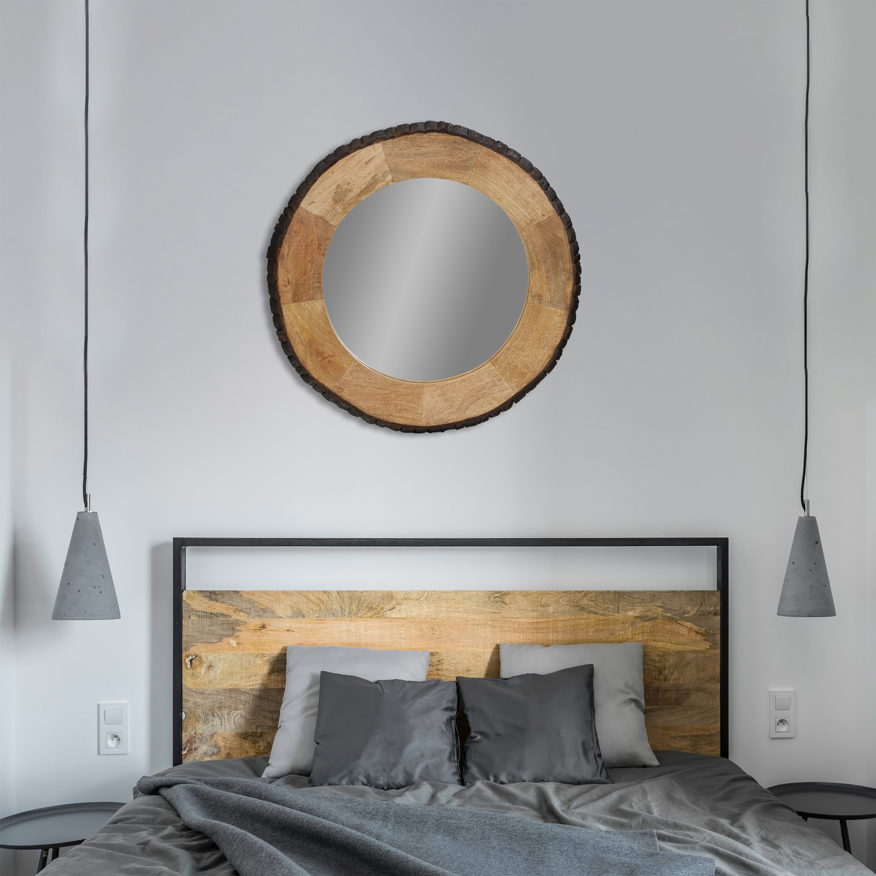 Meredith Round Live Edge Wood Wall Mirror by River of Goods - 30.5 x 1 x 30.5