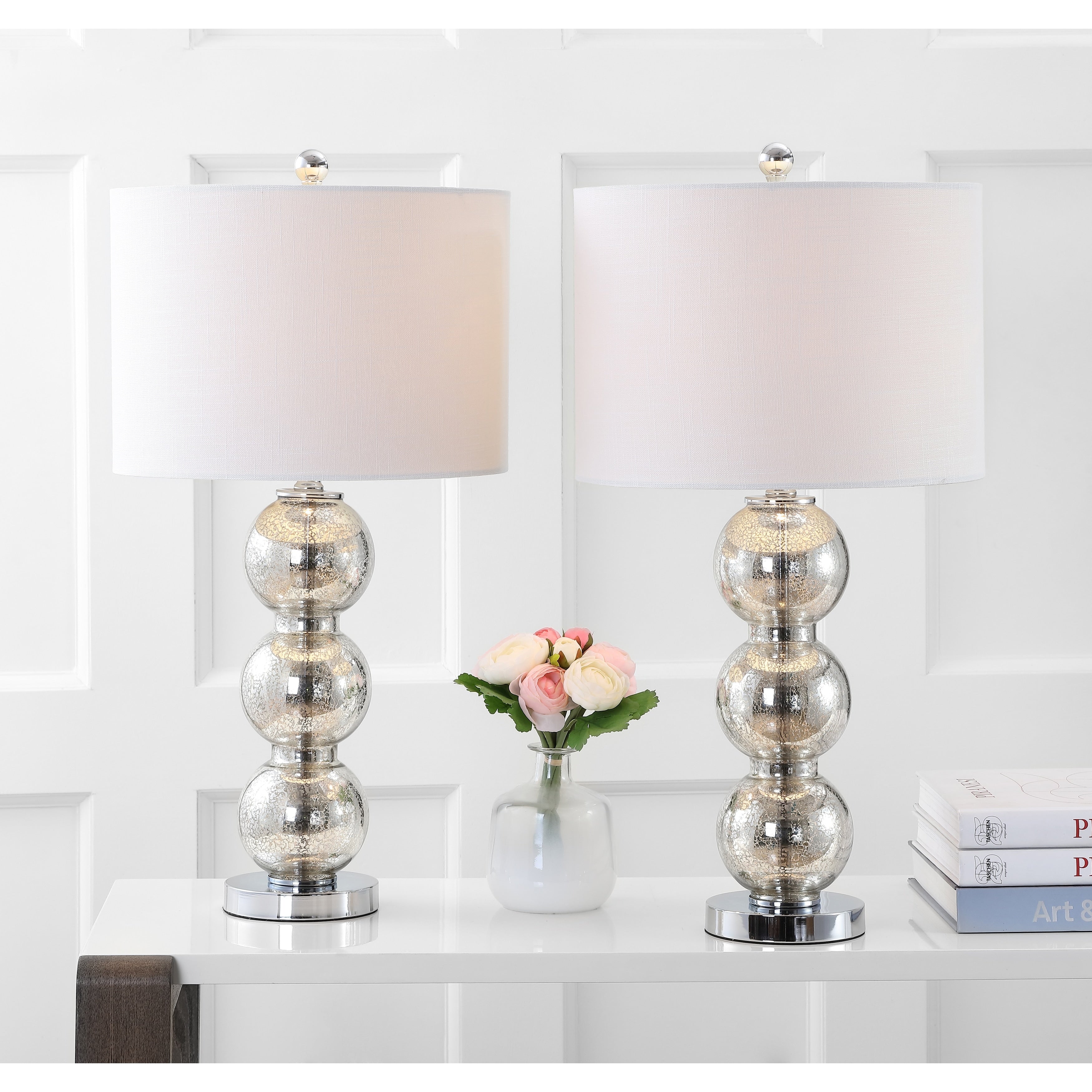 Ella 27 Glass Triple-Sphere LED Table Lamp, Mercury Silver/Chrome (Set of 2) by JONATHAN Y