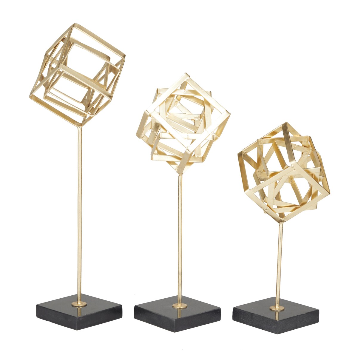 Marble Geometric Decorative Sculpture with Marble Base - Set of 3 Gold - CosmoLiving by Cosmopolitan