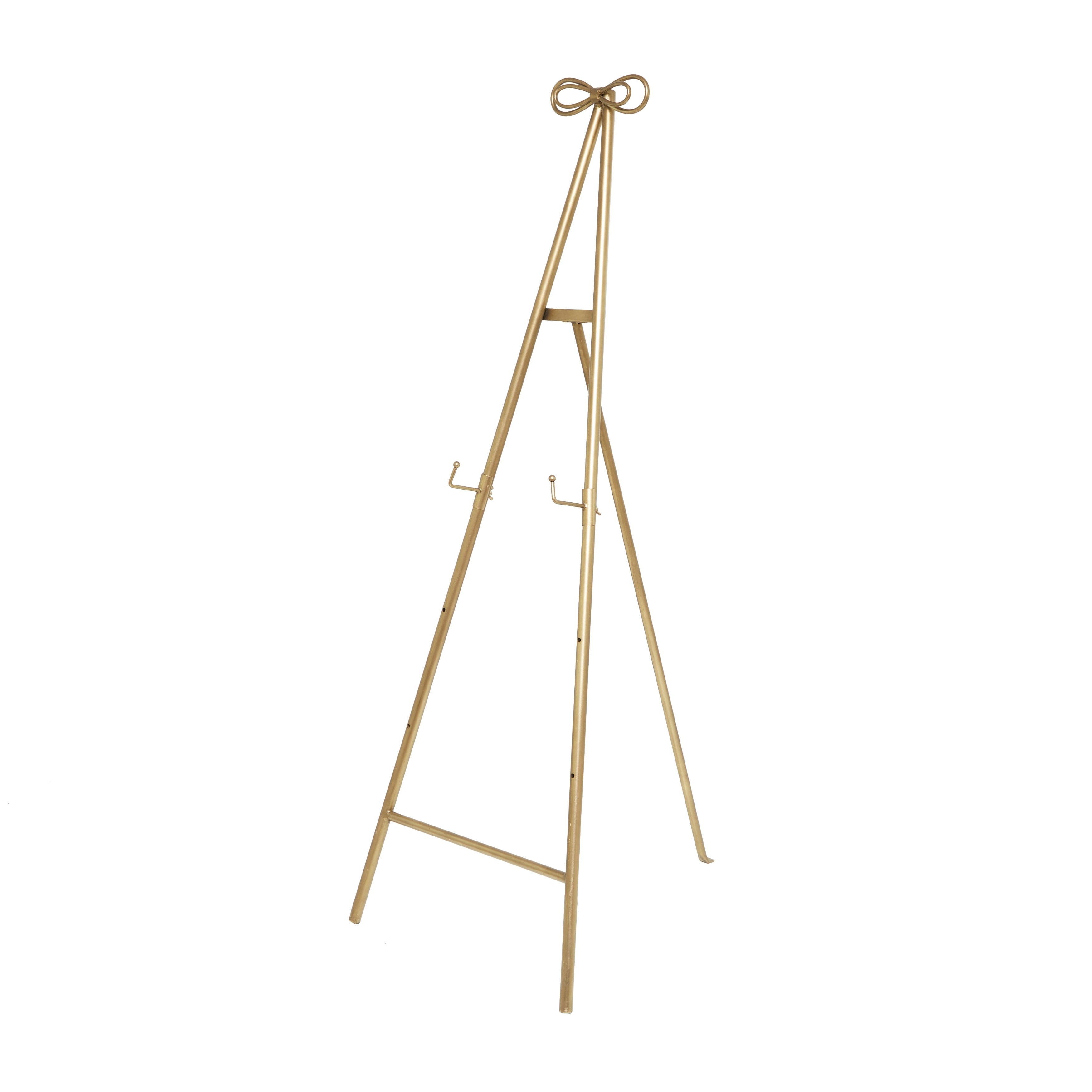 Metal Tall Adjustable Display Stand Floor 3 Tier Easel with Bow Top - Gold - Roche River Decor