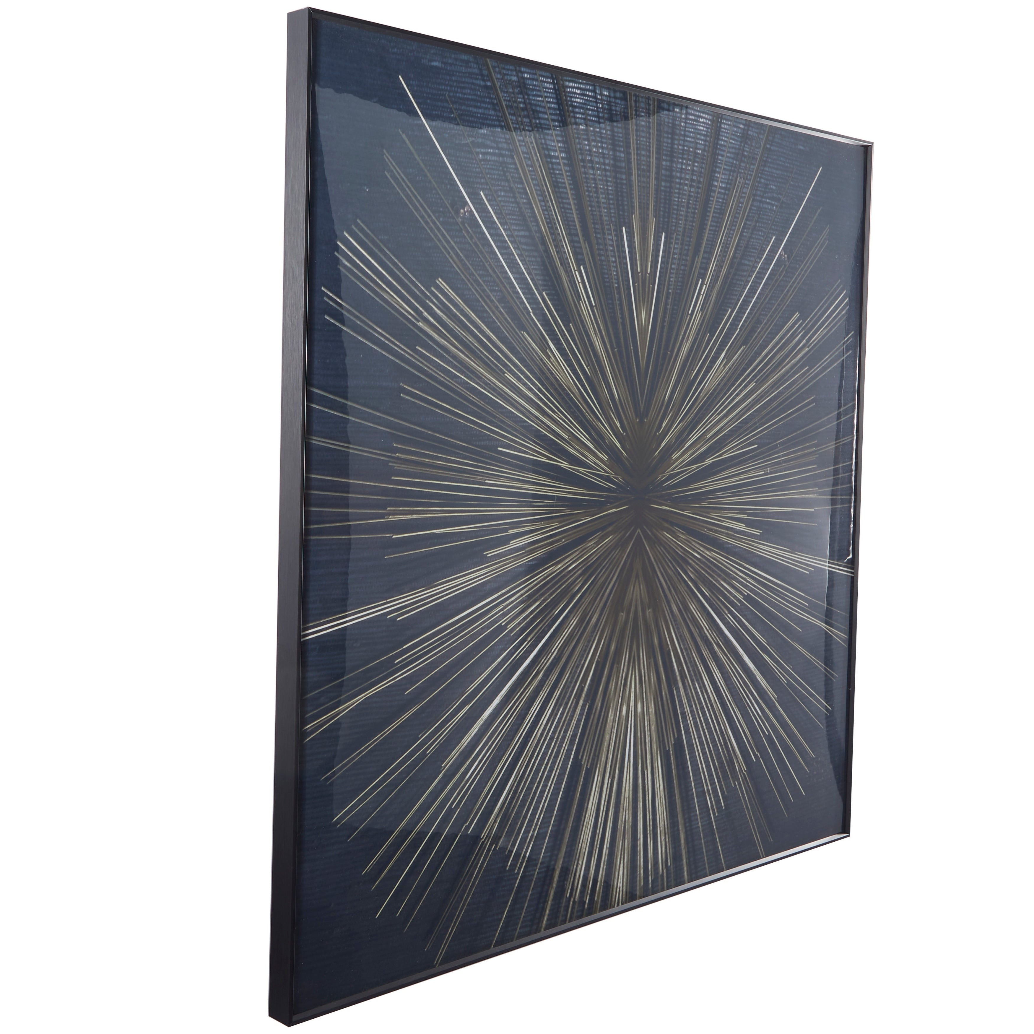 CosmoLiving by Cosmopolitan Porcelain Ceramic Radial Starburst Framed Wall Art with Gold Aluminum Frame - Gold or Dark Blue