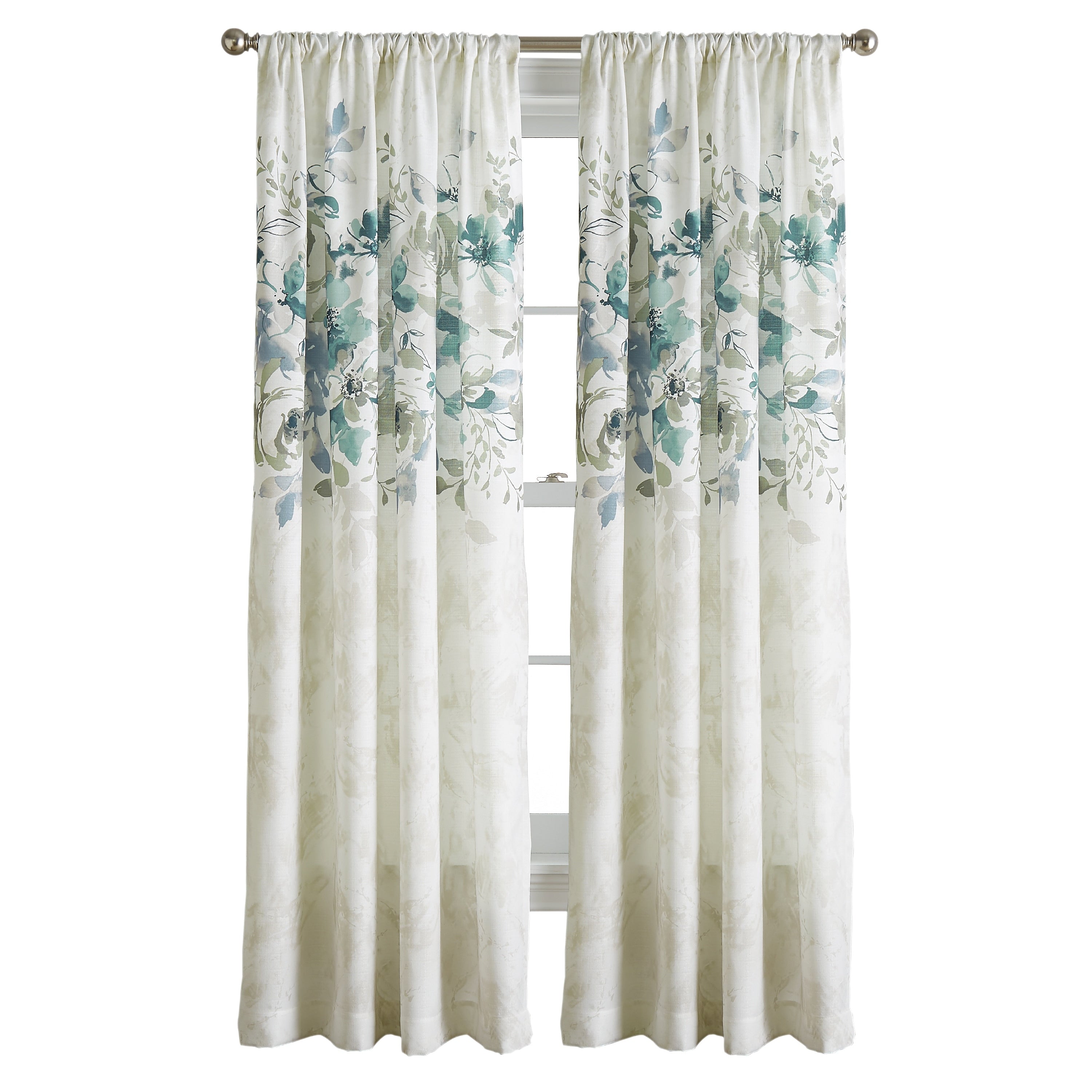 Watercolor Floral Flip Over Rod Pocket Single Curtain Panel