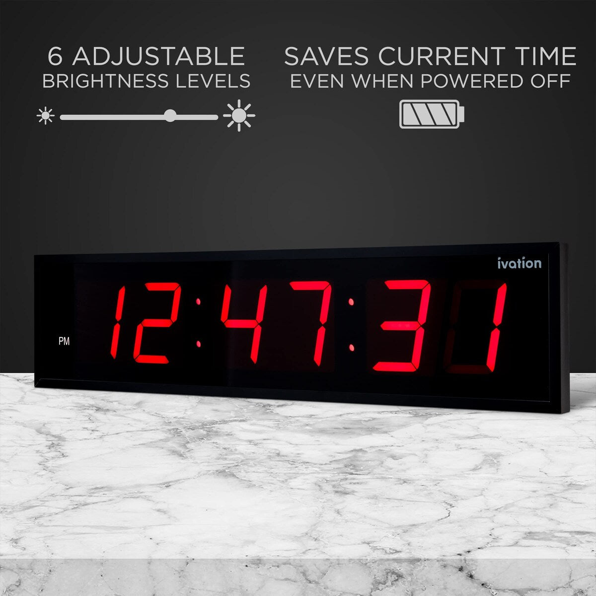 Ivation Large Digital Wall Clock, LED Display W/Timer