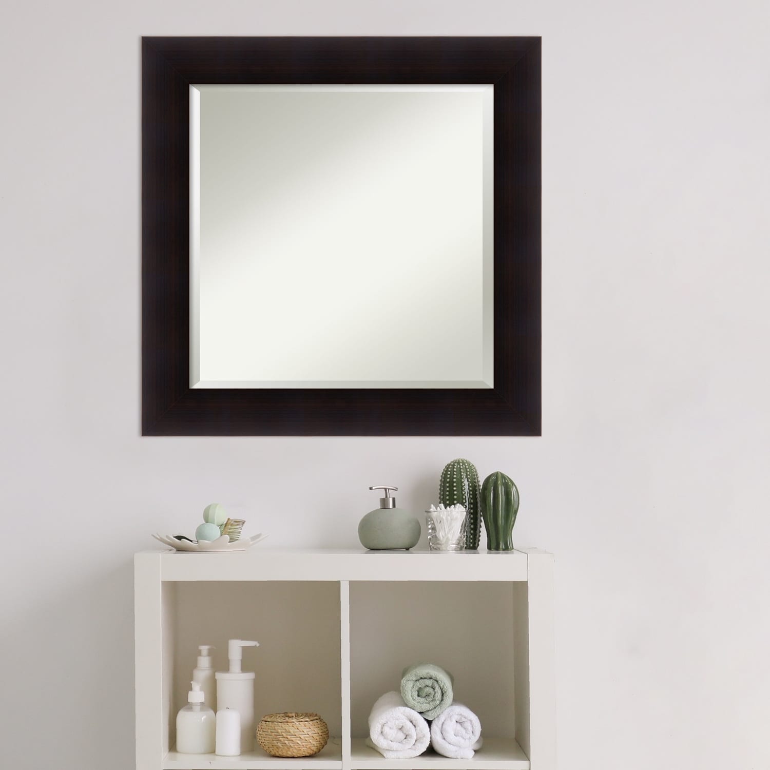 Beveled Wood Bathroom Wall Mirror - Portico Espresso Frame