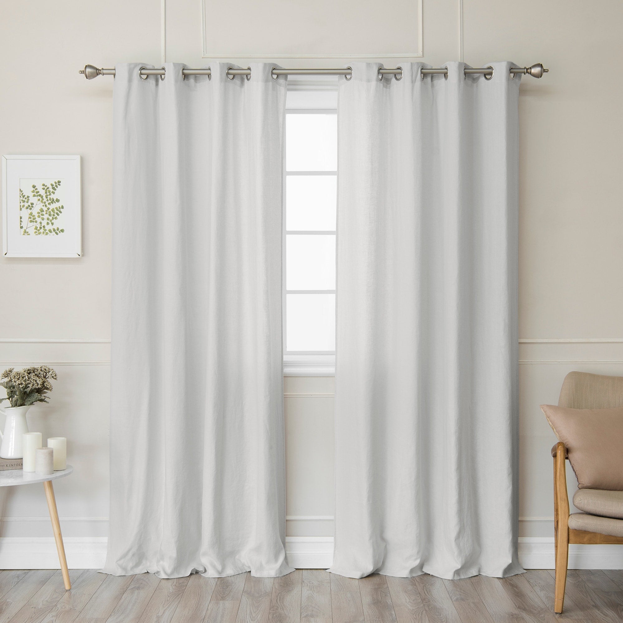 Aurora Home 100% Linen Silver Grommet Curtain Set