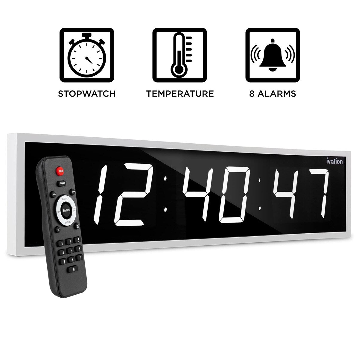 Ivation Large Digital Wall Clock, LED Display W/Timer