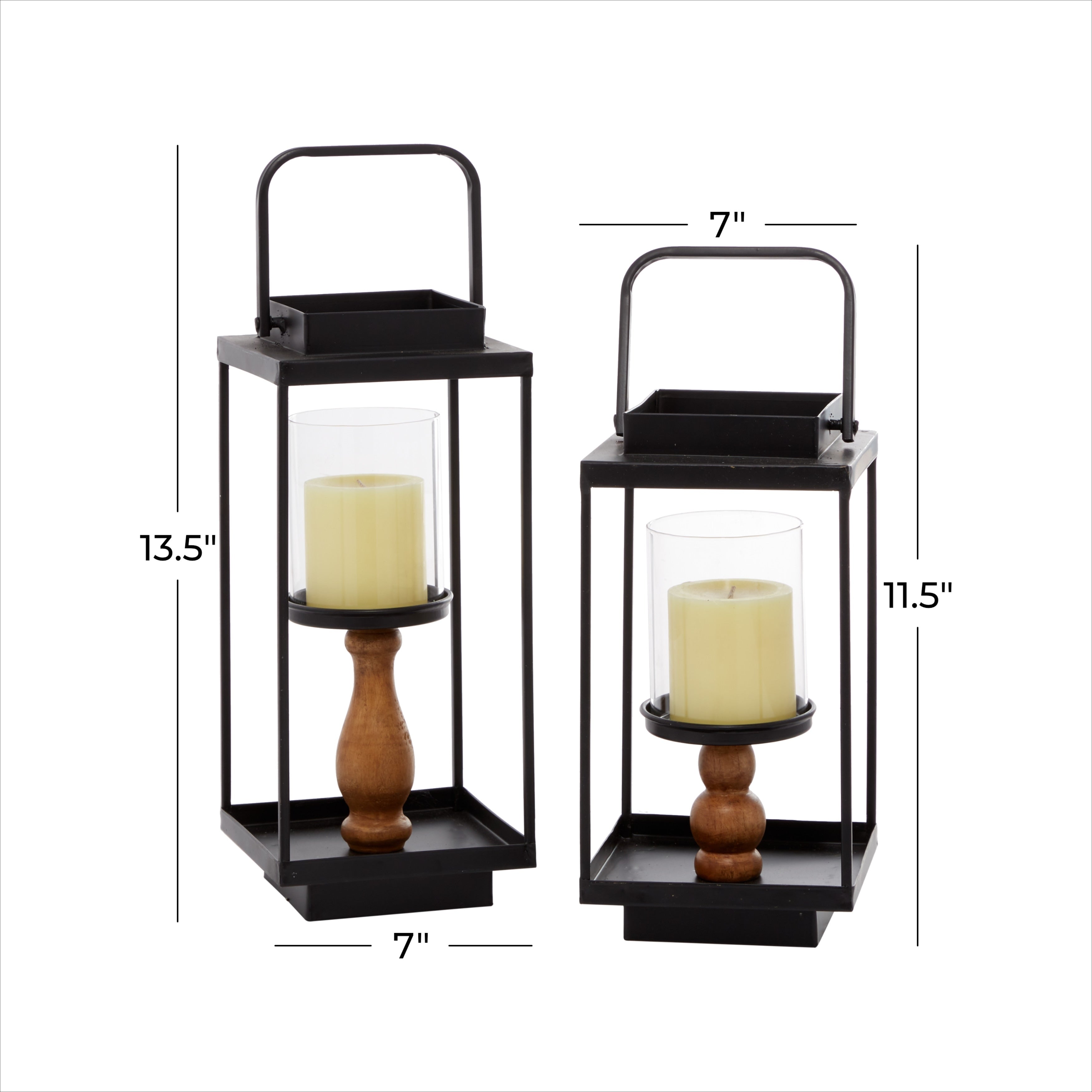 Black Iron Contemporary Lantern (Set of 2) - 6 x 7 x 13