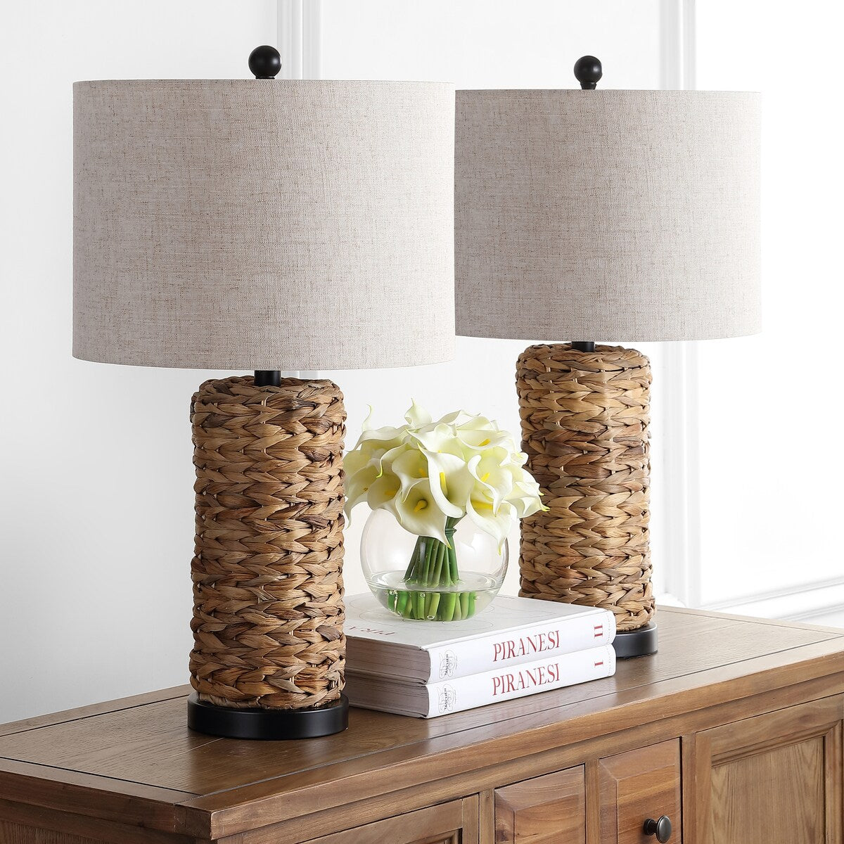 Enzo 25 Coastal Water Hyacinth LED Table Lamp, (Set of 2), by JONATHAN Y