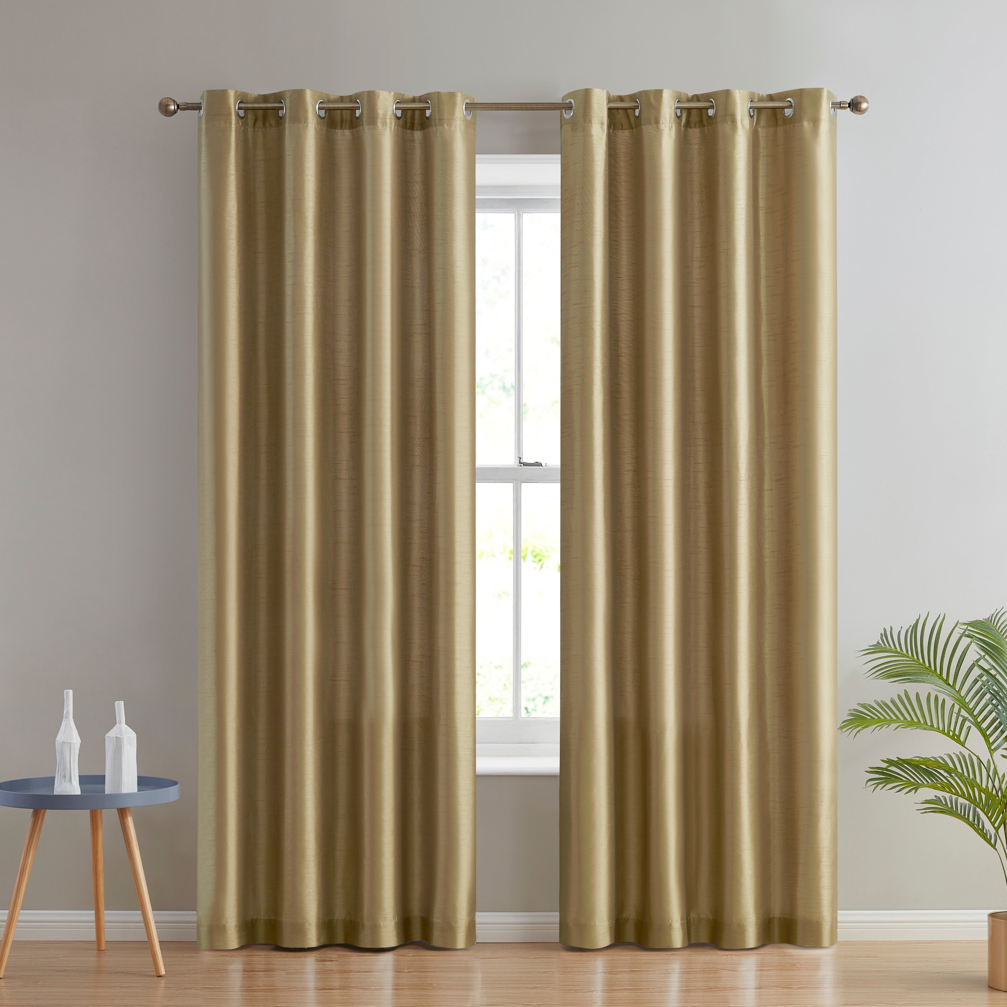 HLC.me Jefferson Faux Silk Semi Sheer Light Filtering Lined Grommet Window Curtain Bedroom, 2 Panels