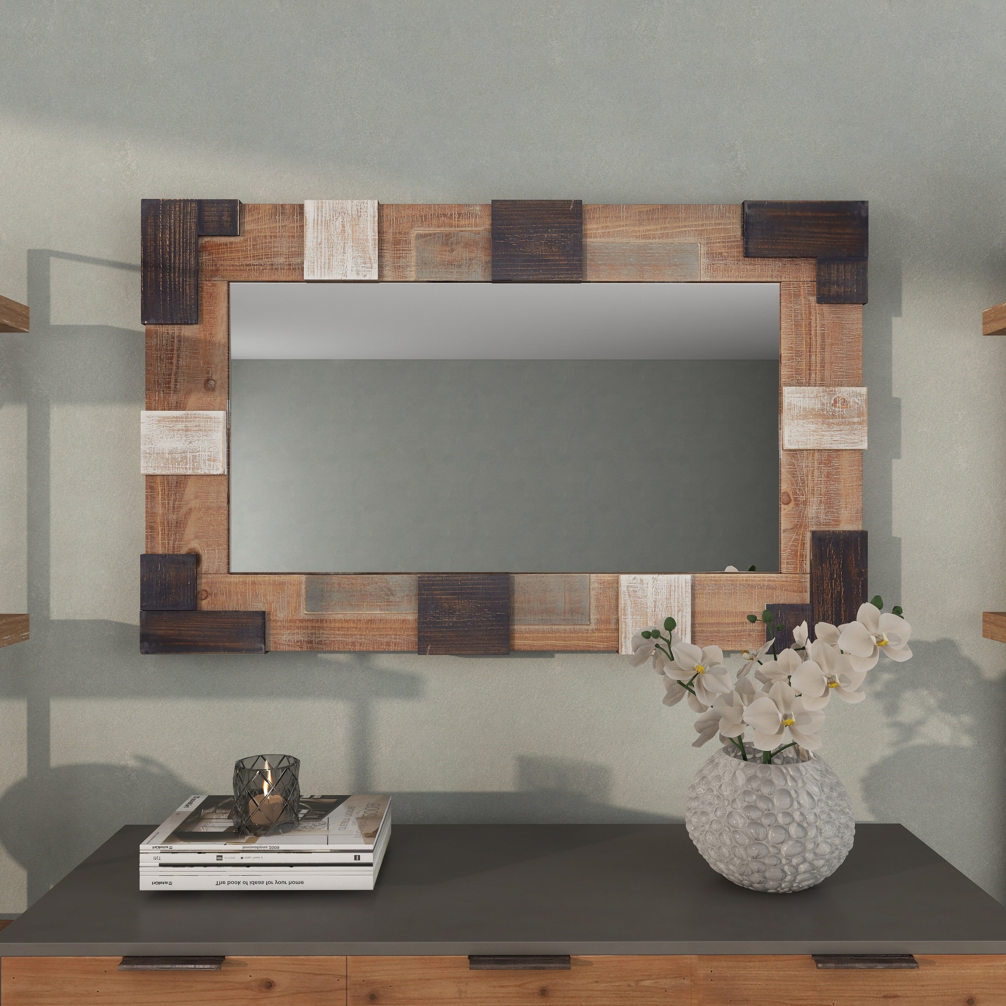 Brown MDF Farmhouse Wall Mirror 46 x 29 x 2 - 29 x 2 x 46