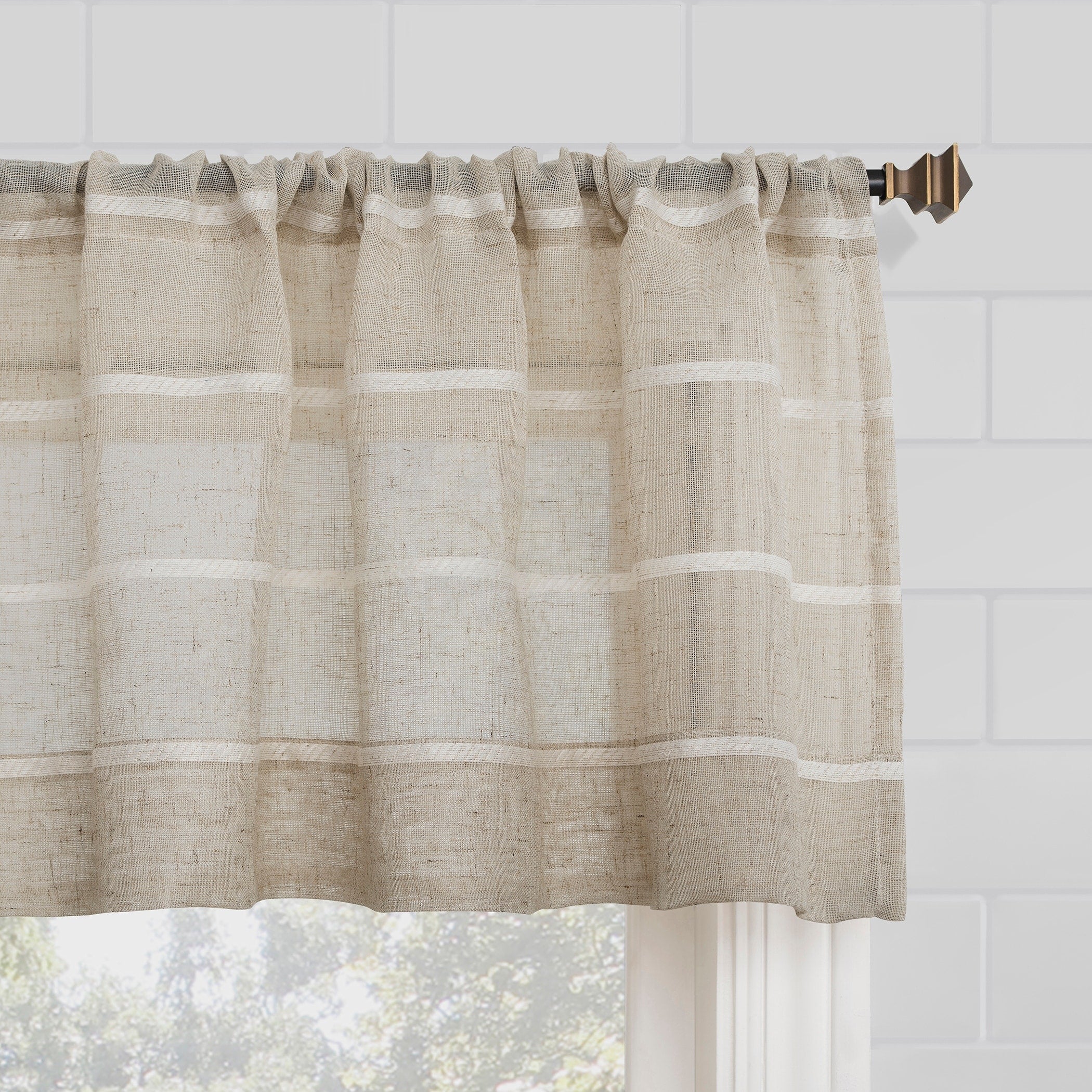 Clean Window Twill Stripe Anti-Dust Linen Blend Sheer Cafe Curtain Valance