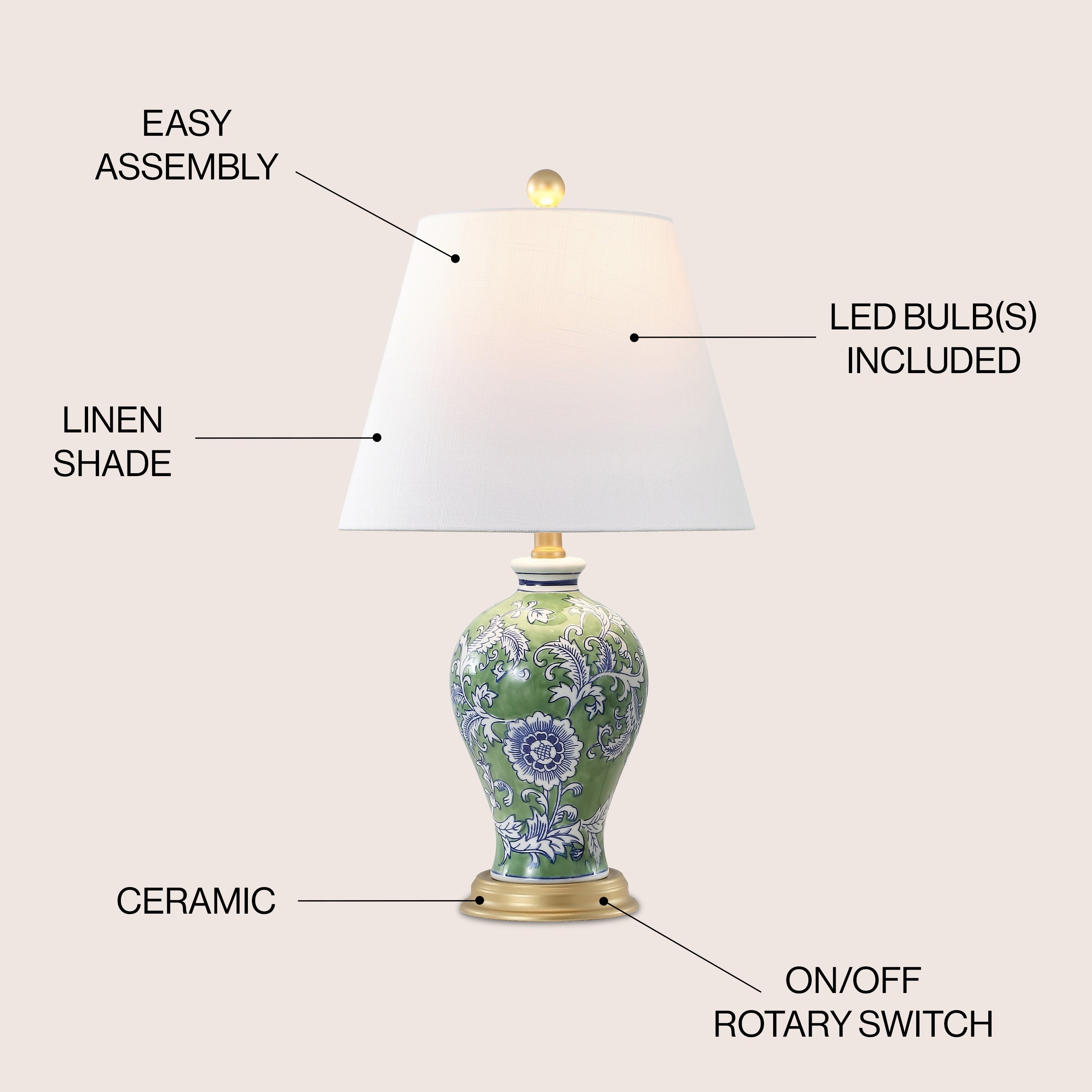 Grace 24 Floral LED Table Lamp, Multi/Brass by JONATHAN Y