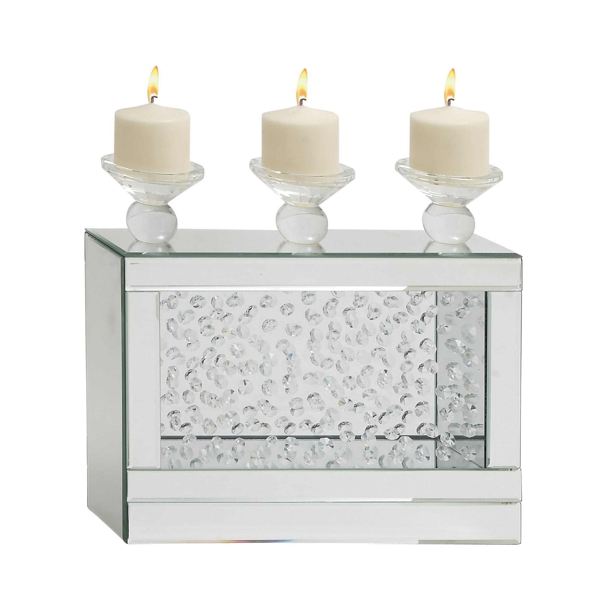 Glass Pillar Candle Holder with Floating Crystals