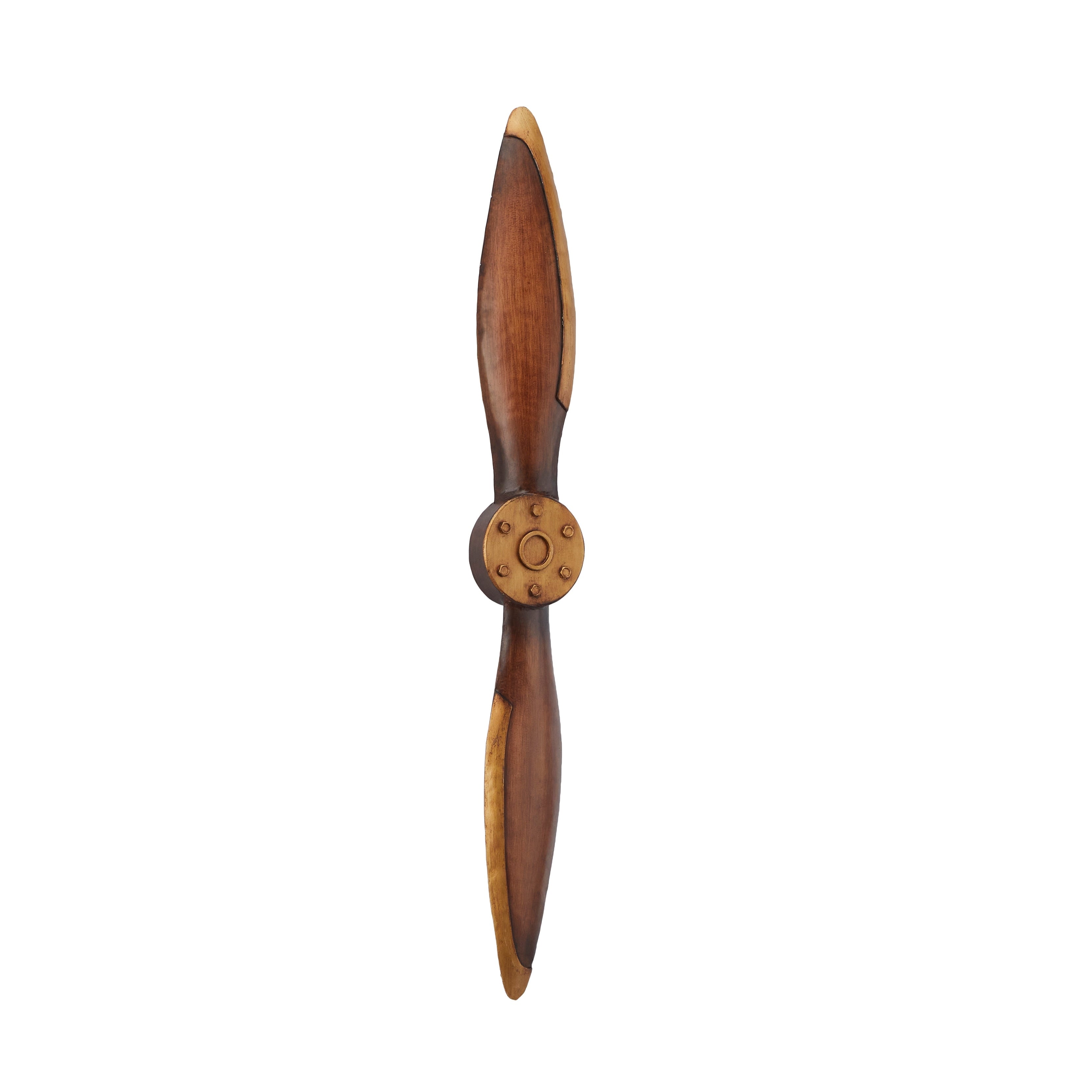 Vintage Brown Metal 2 Blade Airplane Propeller Wall Decor with Aviation Detailing