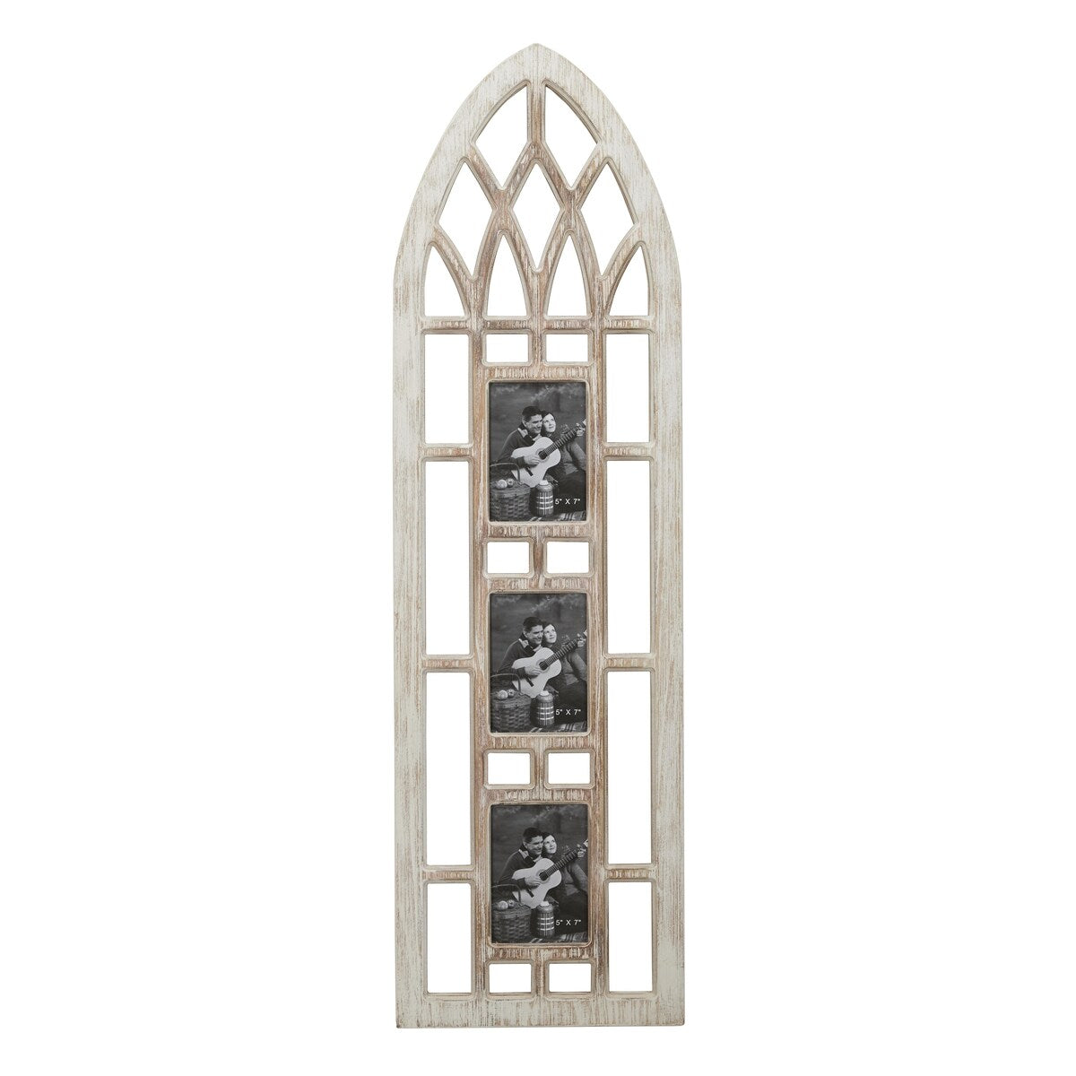 Wooden Slim Arched Window Inspired 3 Slot Wall Photo Frame - Light Brown - Roche River Decor