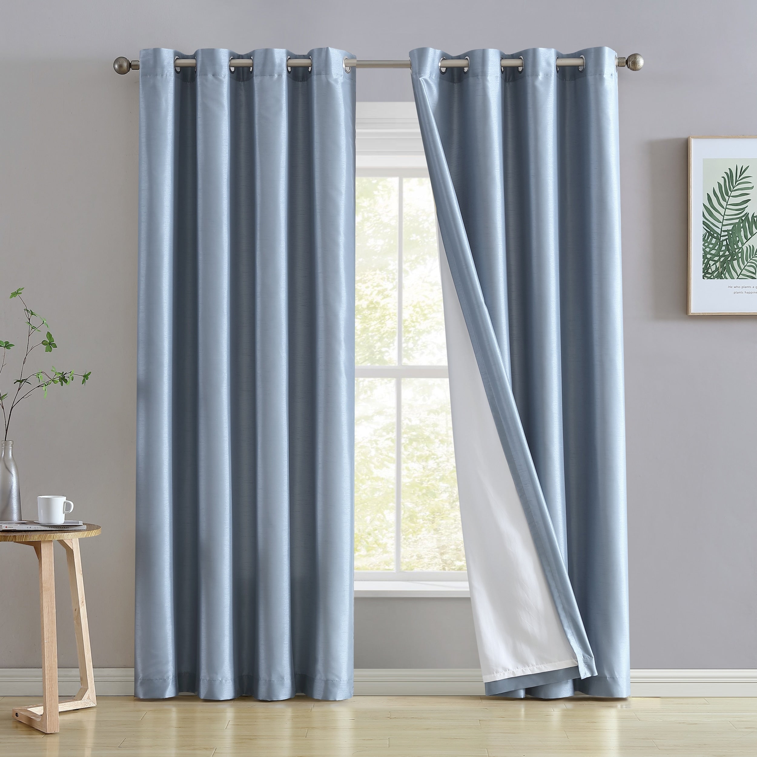 HLC.me Jefferson Faux Silk Semi Sheer Light Filtering Lined Grommet Window Curtain Bedroom, 2 Panels