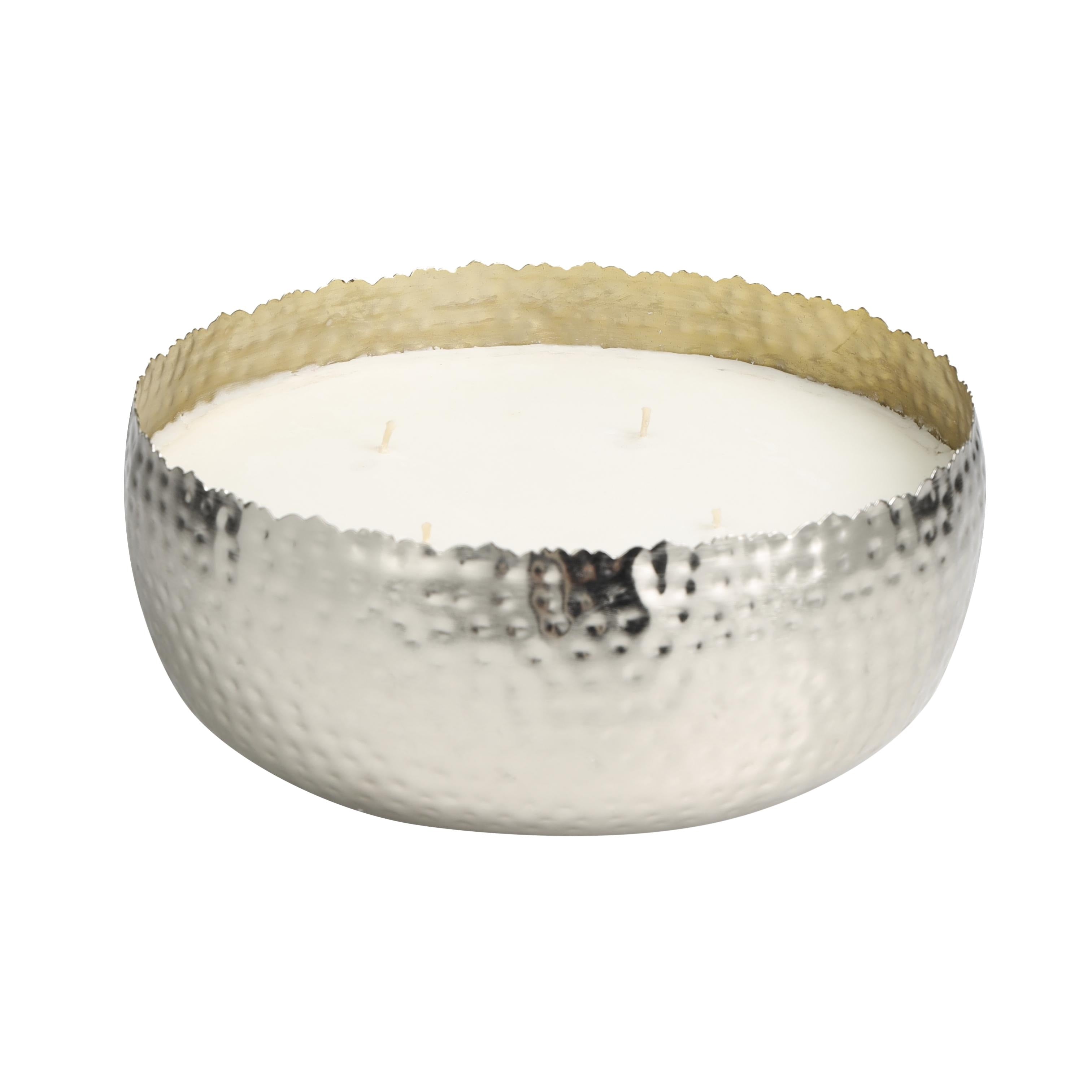 Gold, Silver or Black Metal White Sage Scented Wide Hammered 90 oz 4 Wick Decorative Candle with White Wax