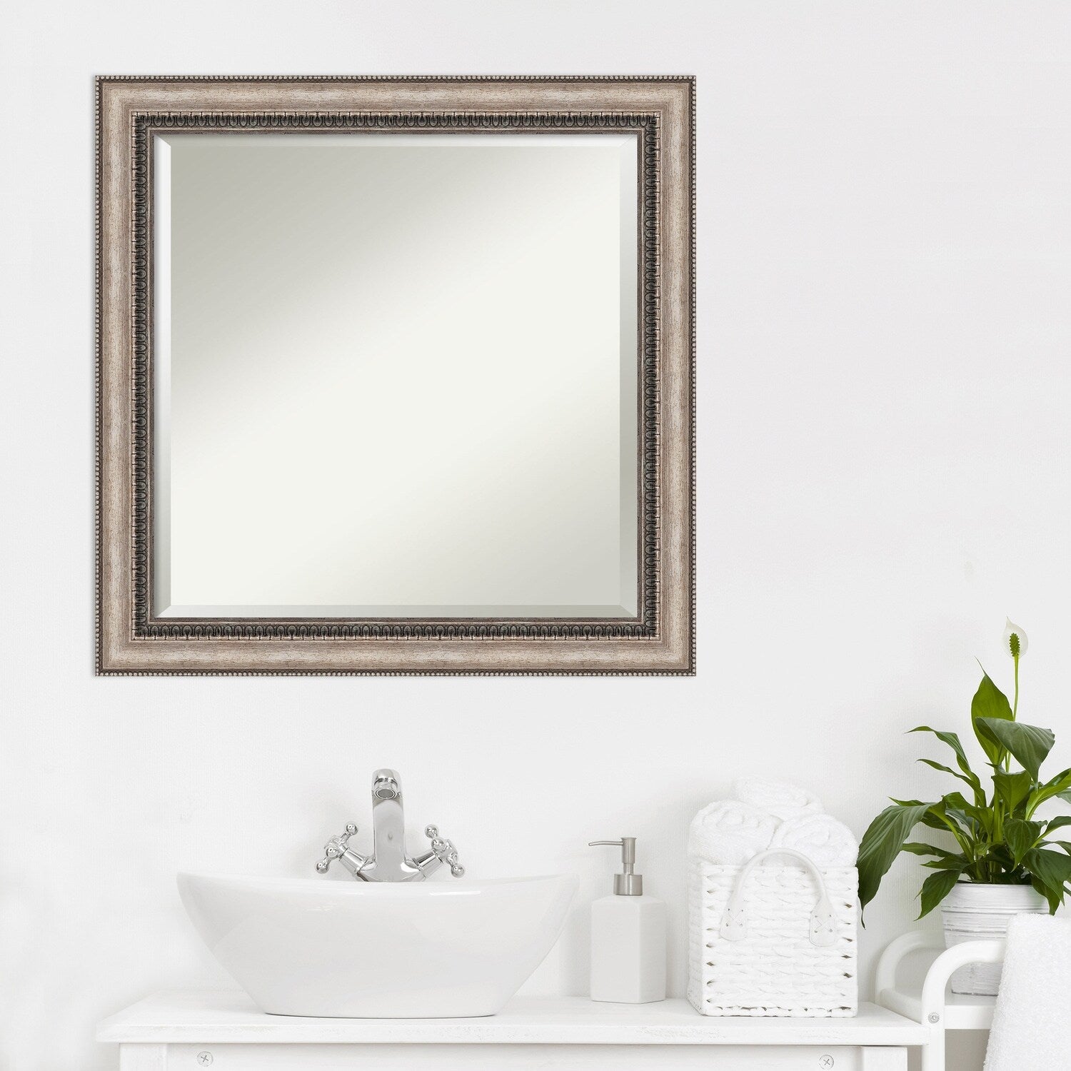 Beveled Bathroom Wall Mirror - Lyla Ornate Silver Frame - Lyla Ornate Silver