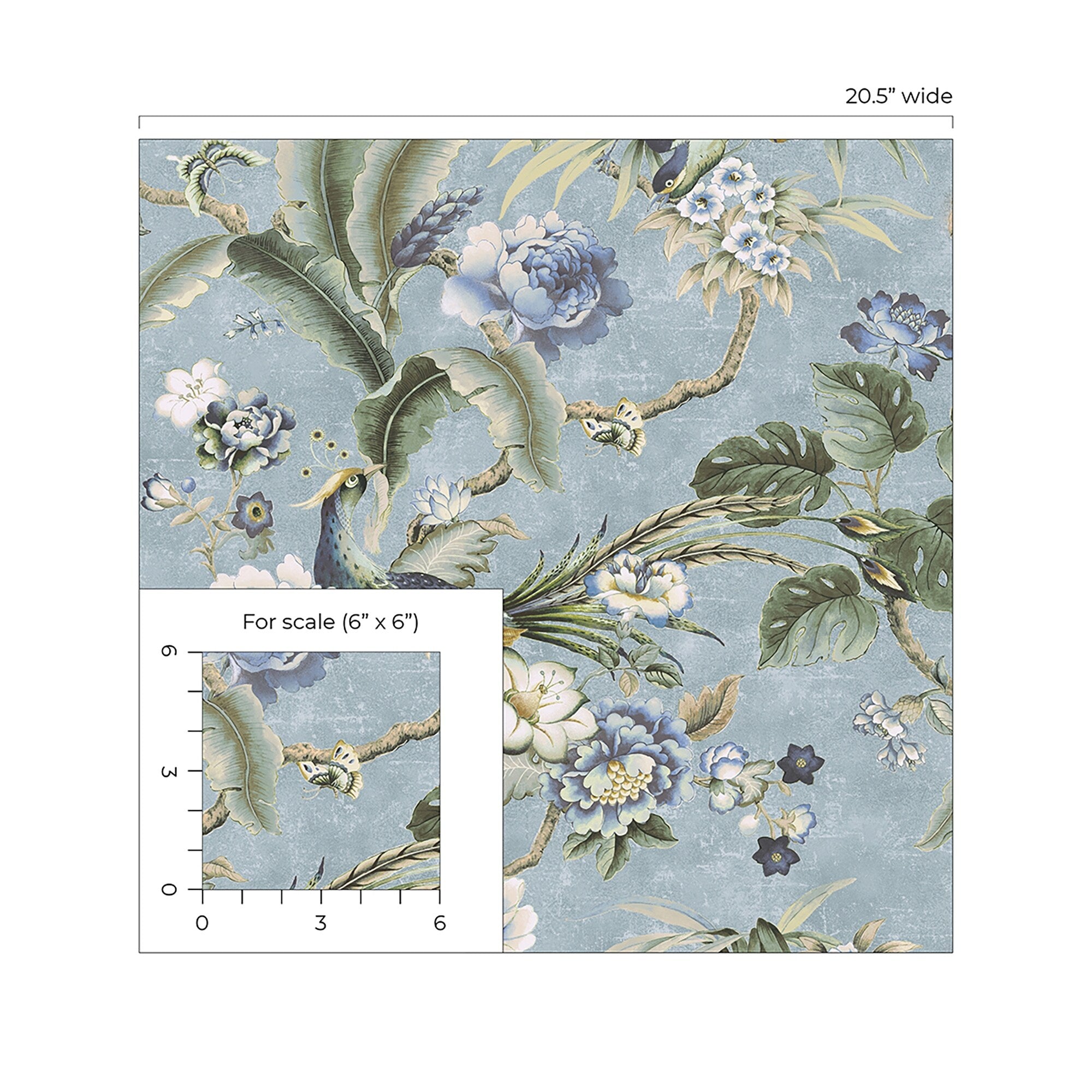 Surface Style Passerine Pavilion Blue Geyser Peel and Stick Wallpaper - 20.5 in. W x 18 ft. L