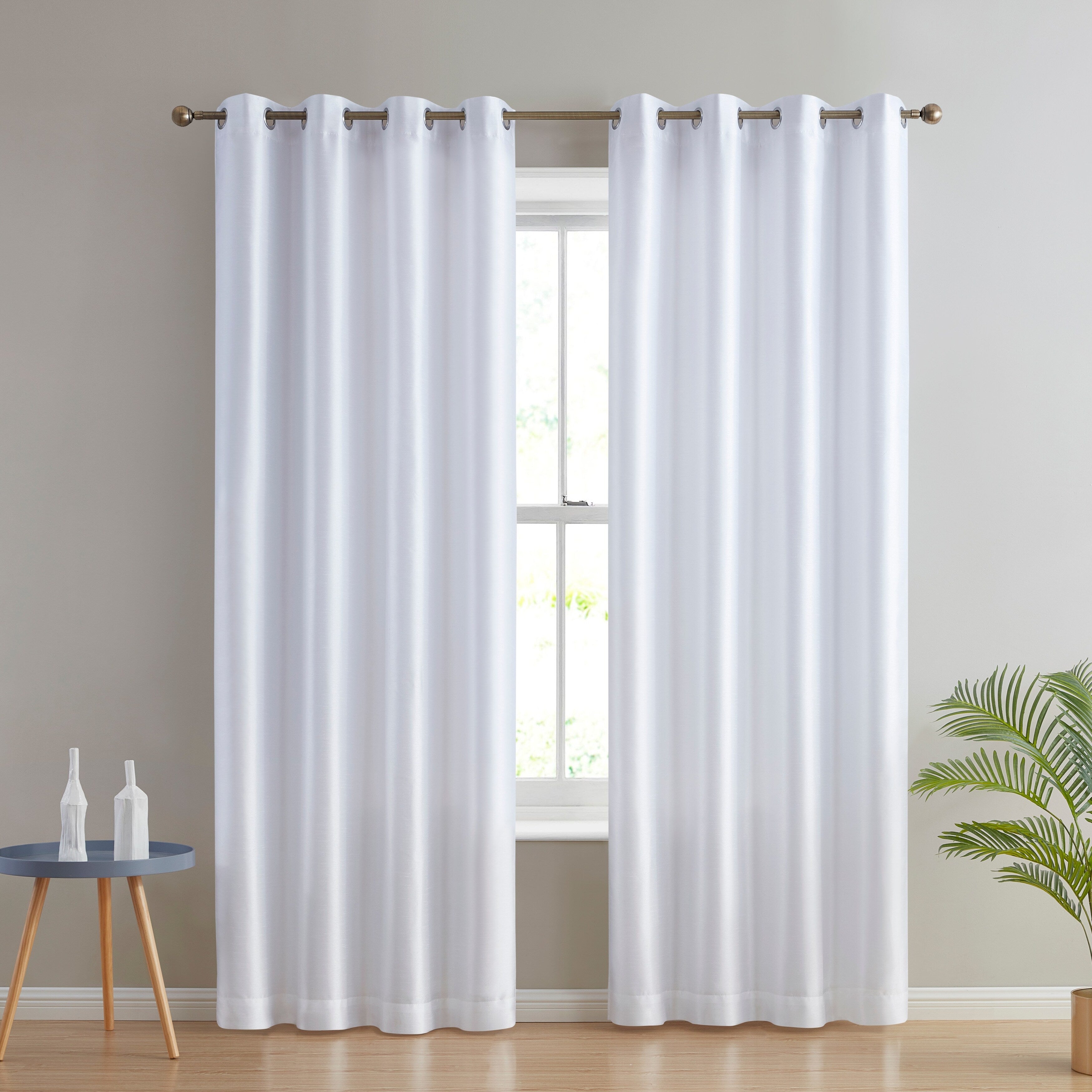 HLC.me Jefferson Faux Silk Semi Sheer Light Filtering Lined Grommet Window Curtain Bedroom, 2 Panels