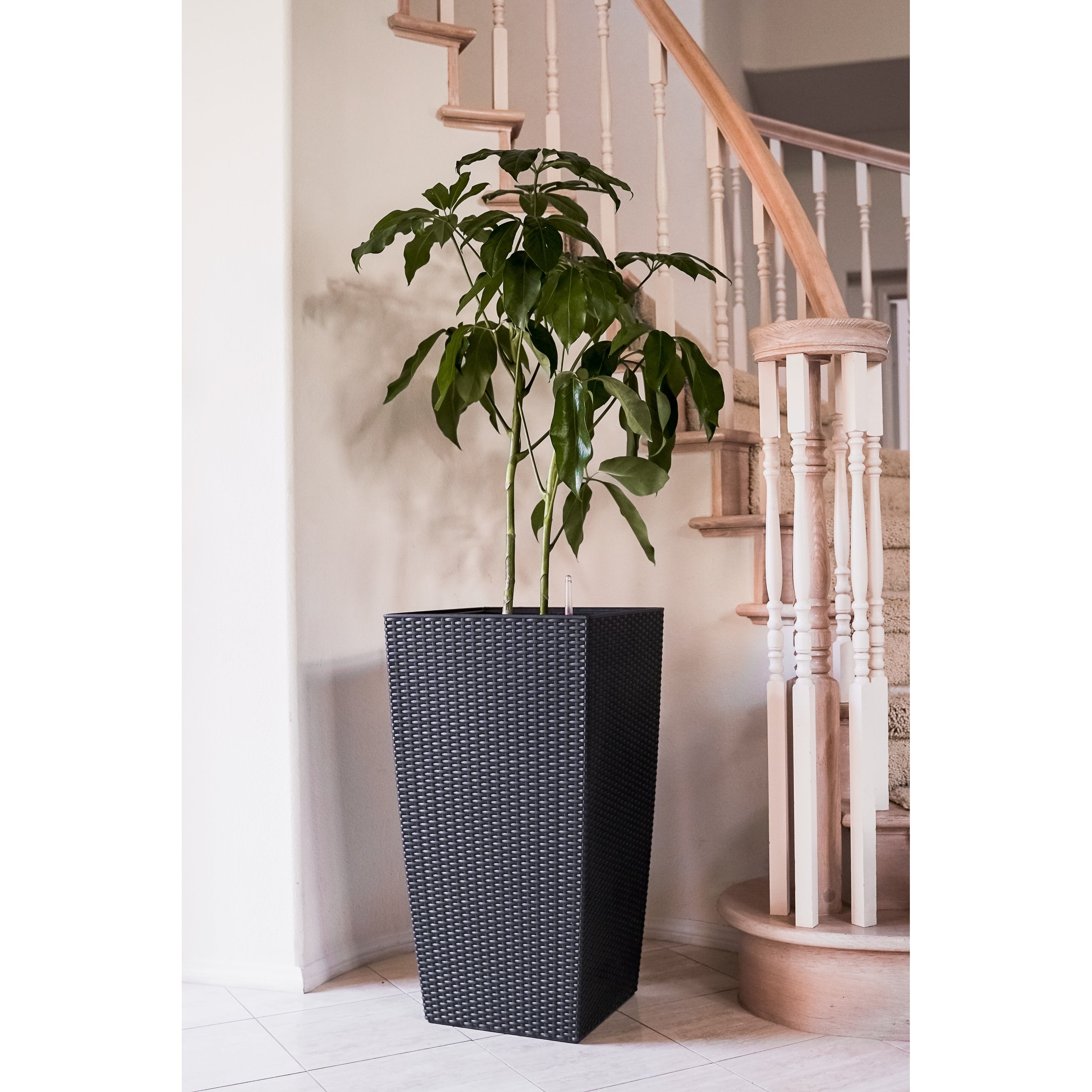 XBrand 30 H Rattan Self Watering Indoor Outdoor Square Planter Pot, Tall Decorative Gardening Pot, Home Décor Accent