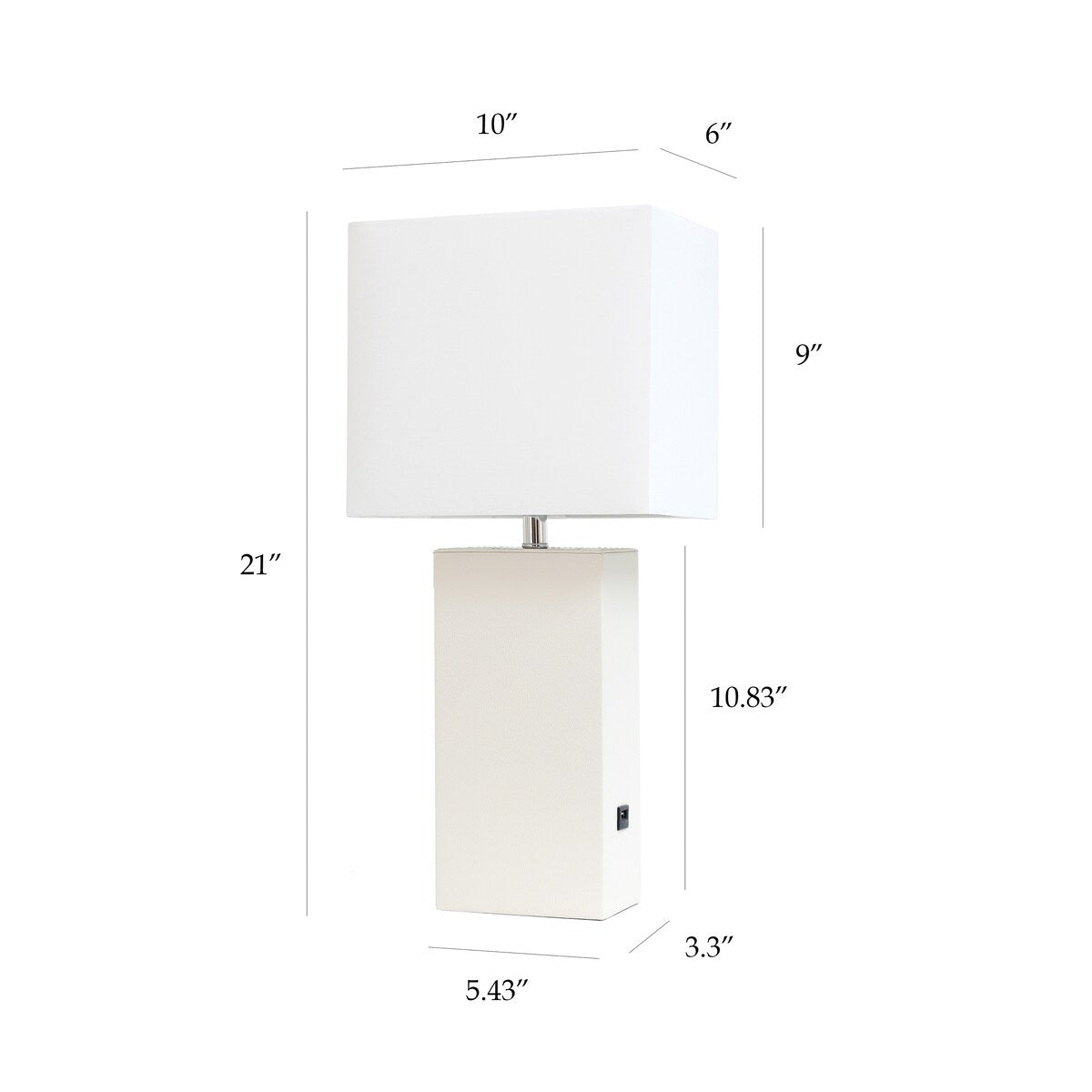 Elegant Designs 21 Modern Leather Wrapped Table Lamp with USB Port, With LED Bulb